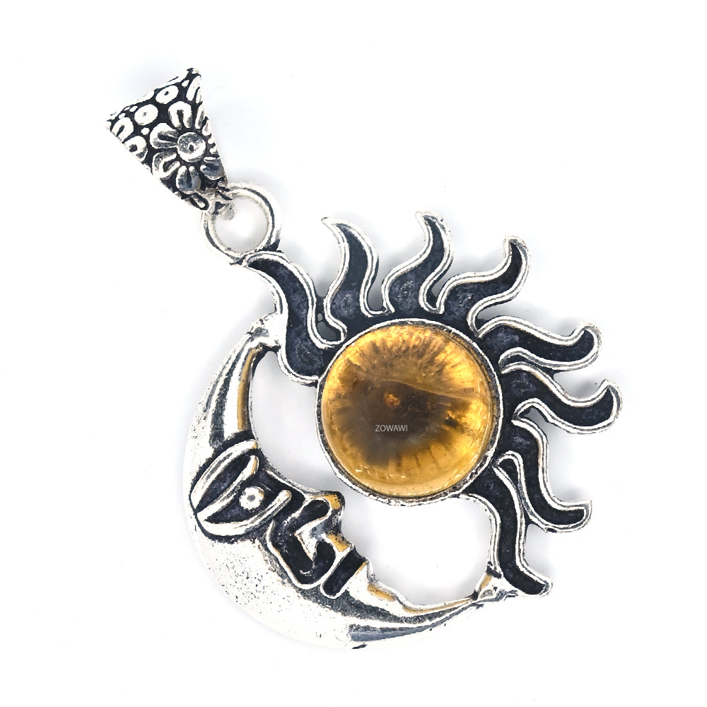 Energized Citrine Pendant With Sun moon Symbols