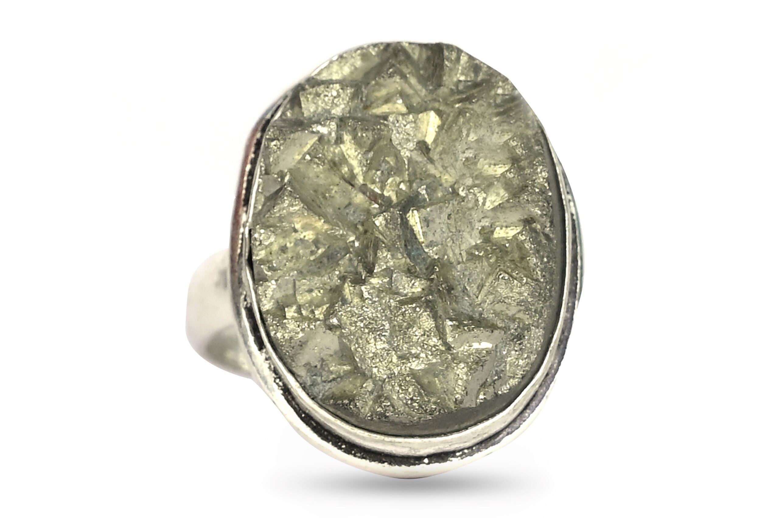 Natural Pyrite Geod Adjustable Unisex Ring