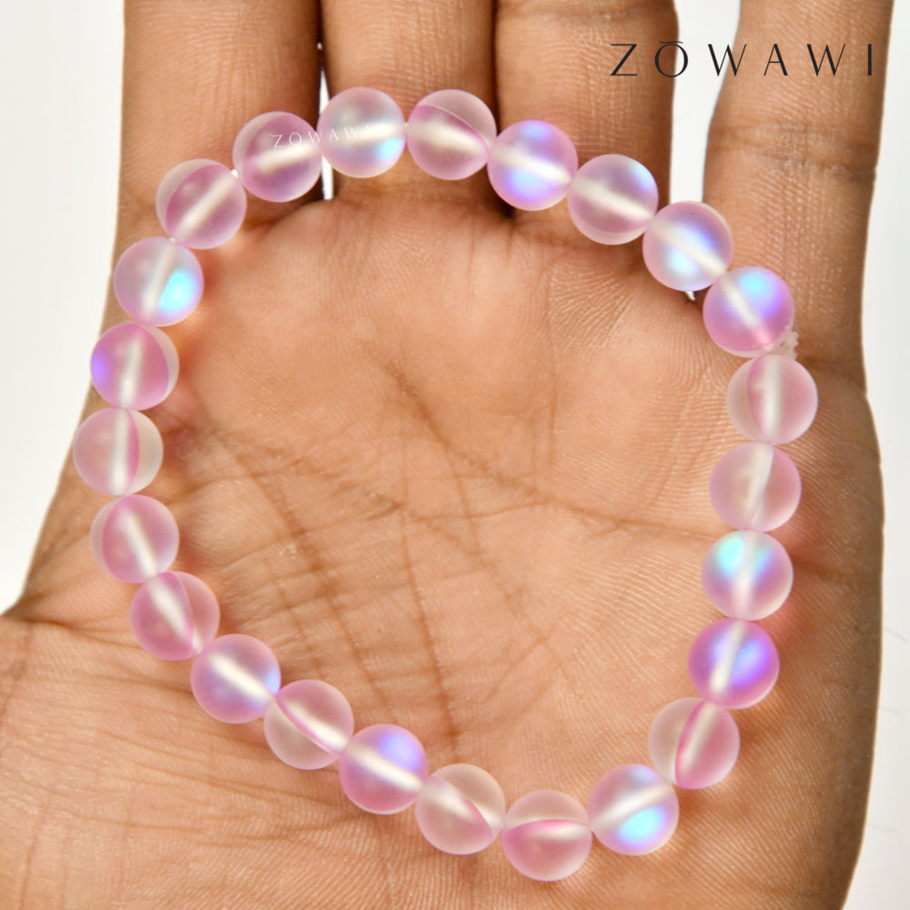 Energized Pink Angel Aura Quartz Bracelet 8mm Beads Size