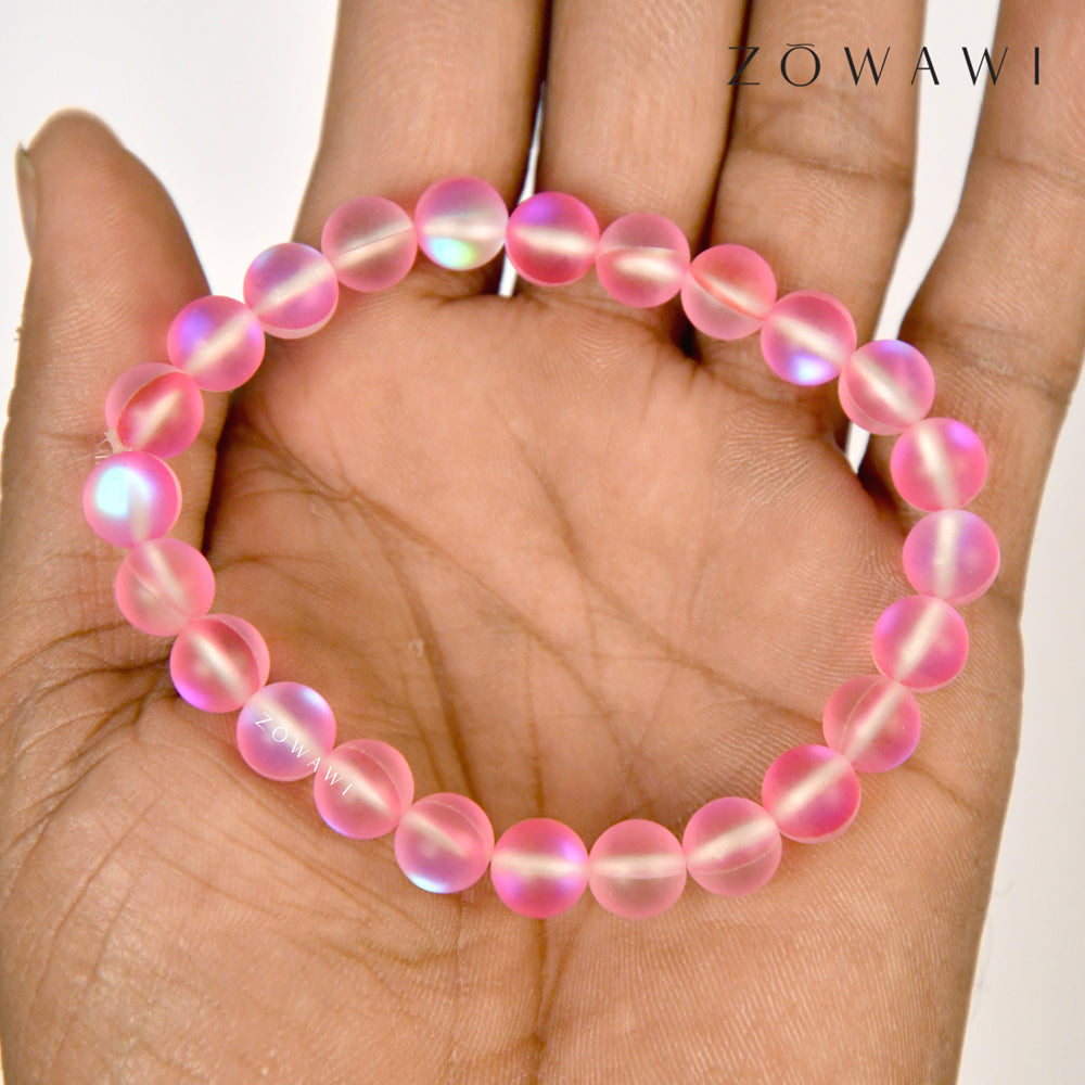 Energized Pink Aura Quartz Bracelet 8mm Beads Size