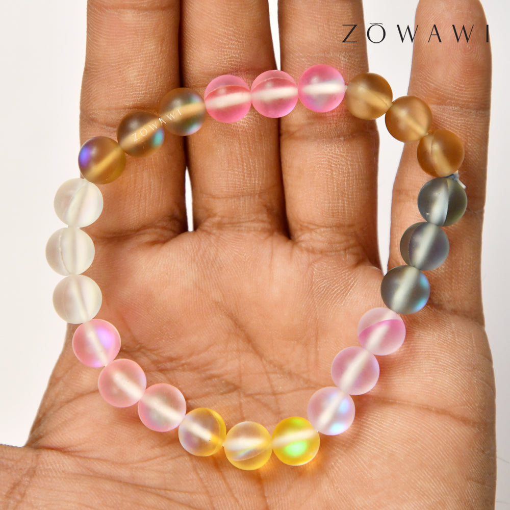 Energized Multi Aura Quartz Bracelet 8mm Beads Size