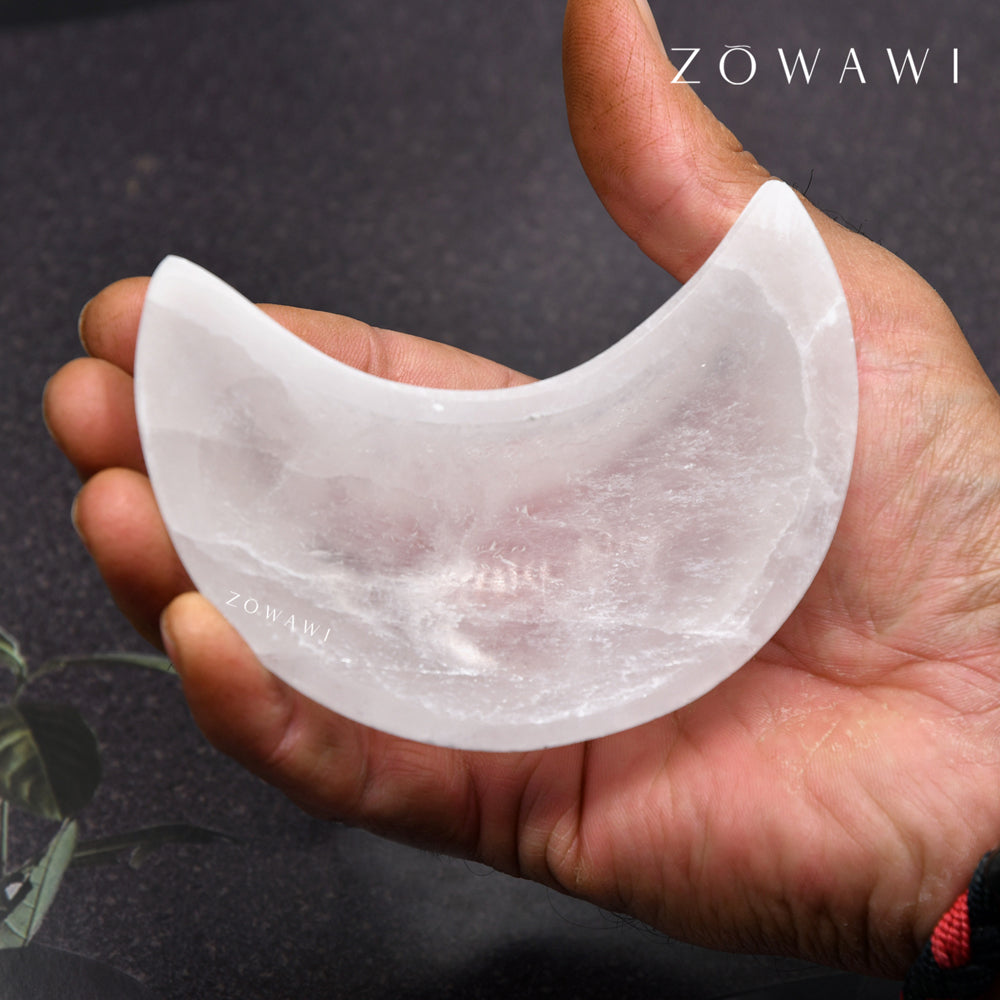 Energized Selenite Moon Bowl 10cm Size