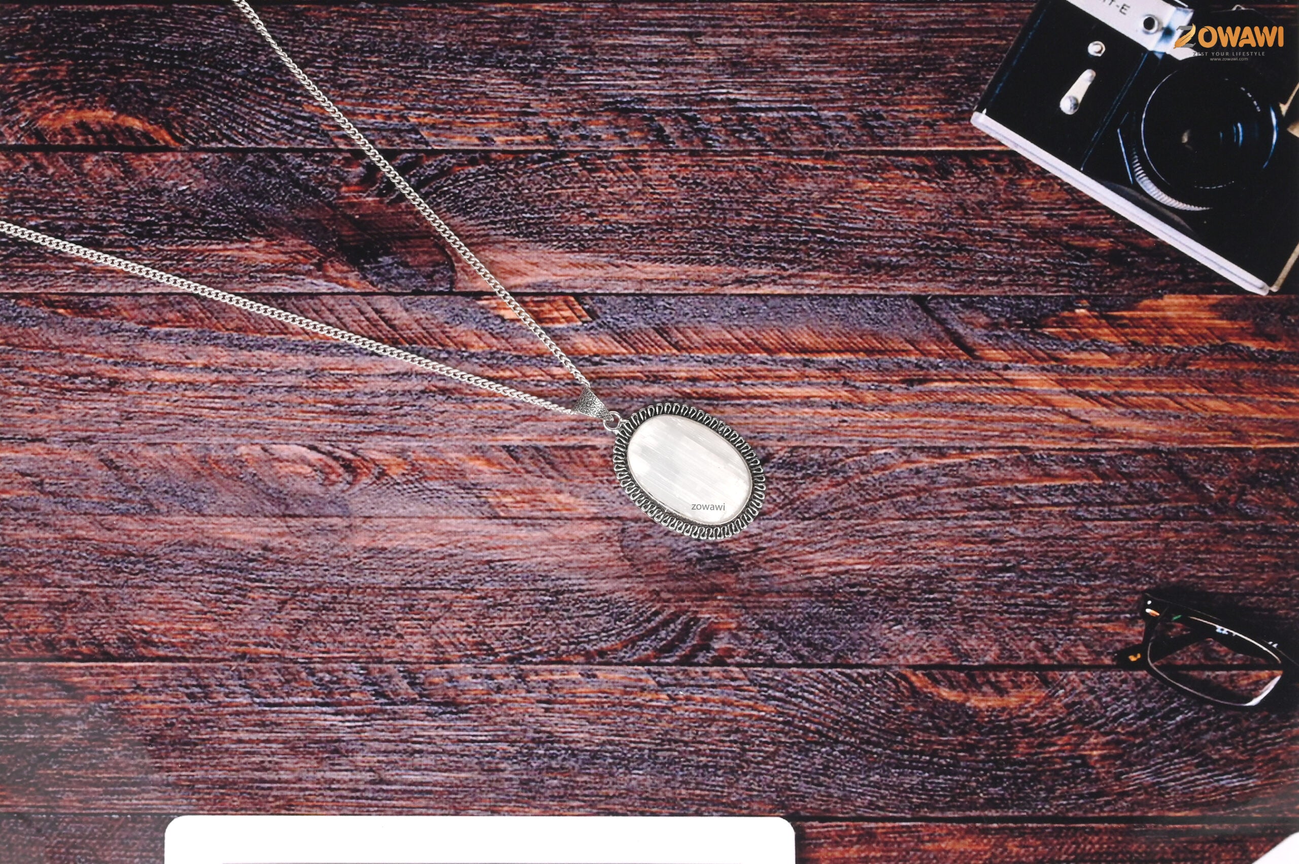 Natural Selenite Pendant In Sterling Silver