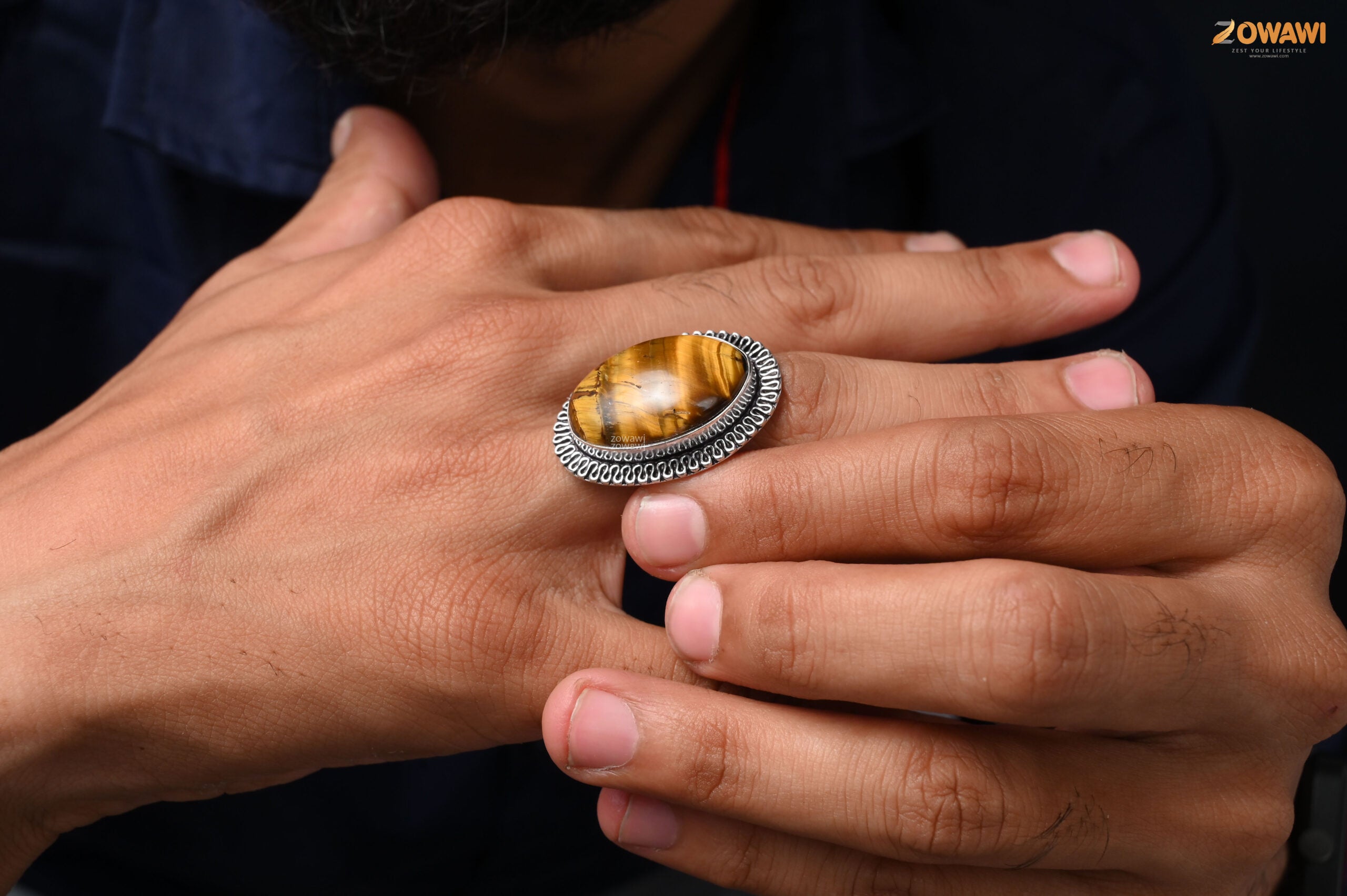 Natural Tiger Eye Adjustable Ring