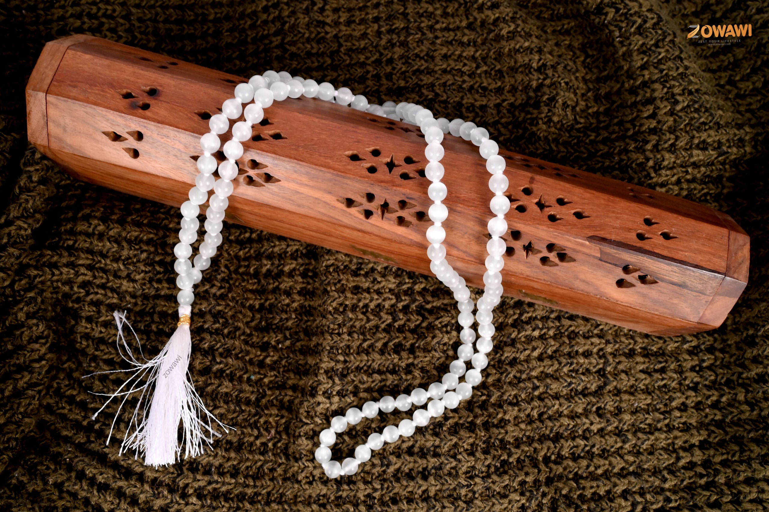 Export Quality Natural Selenite Mala 8mm Beads Size 108 + 1 = 109 Beads