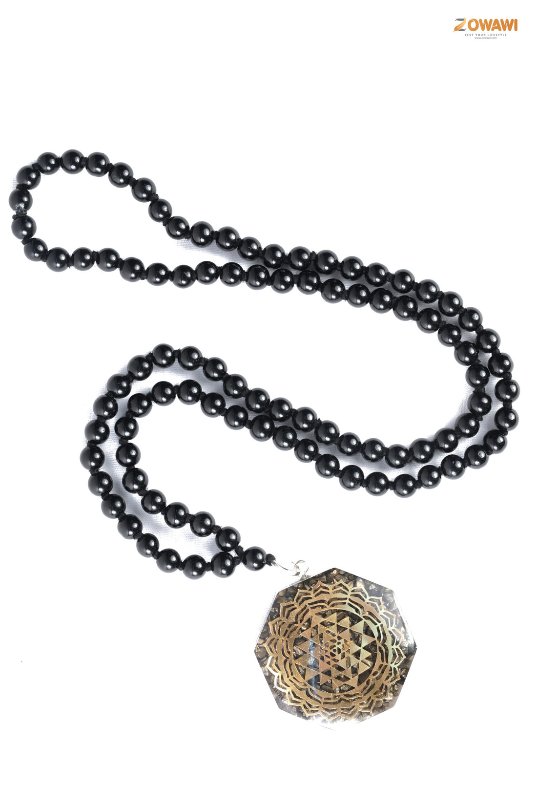 Natural Pyrite Orgone Pendant With Black Obsidian Rosary