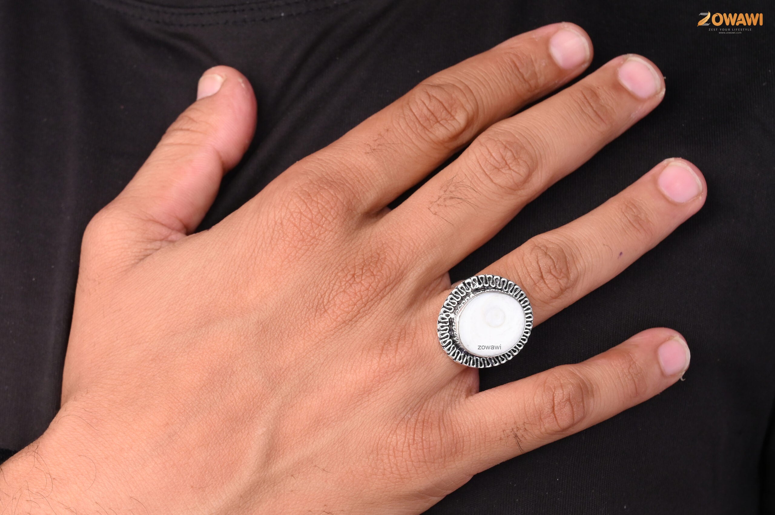 Natural Gomti Chakra Adjustable Ring In Sterling Silver Unisex Ring