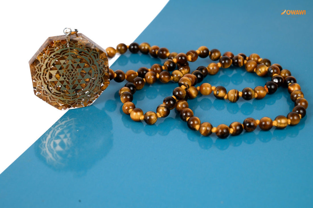 Tiger Eye Premium Orgone Pendant With Tiger Eye Rosary