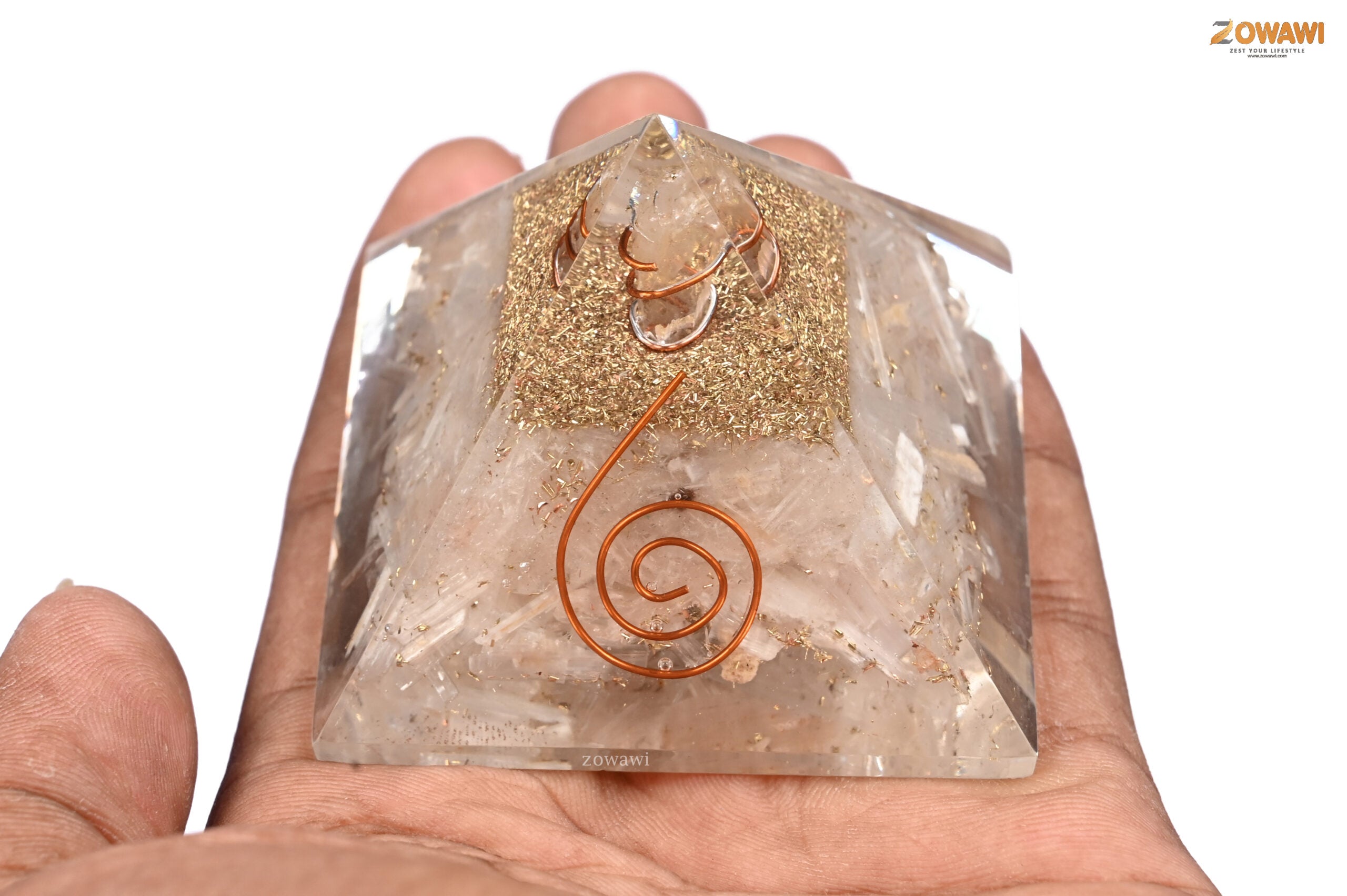 Energized Selenite Orgonite Pyramid