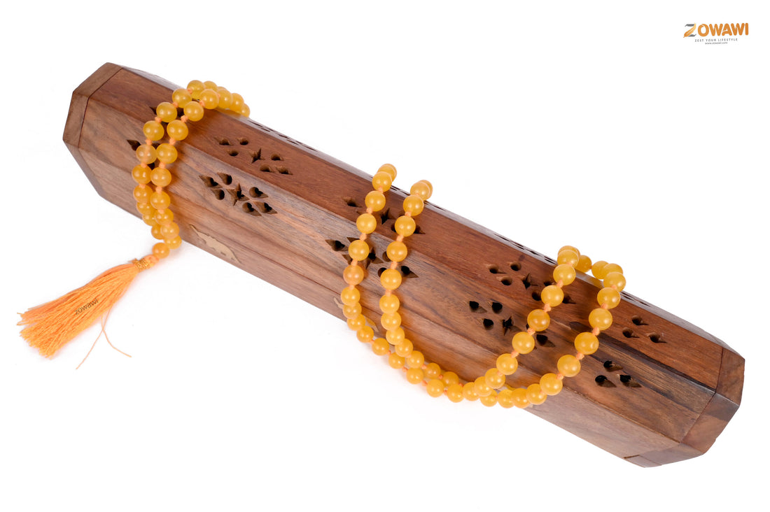 Natural Yellow Jade Mala Rosary 8mm Beads Size 108+1= 109 Beads