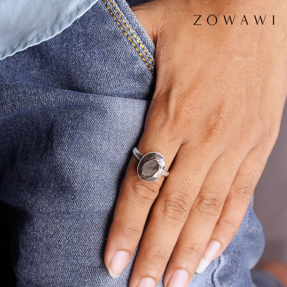 Energized Natural Pyrite Gemstone Ring In Silver With 925 Hallmark