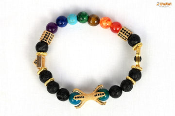 Premium Chakra Bracelet With Vajra and Pyramid Charm 8mm Beads Size