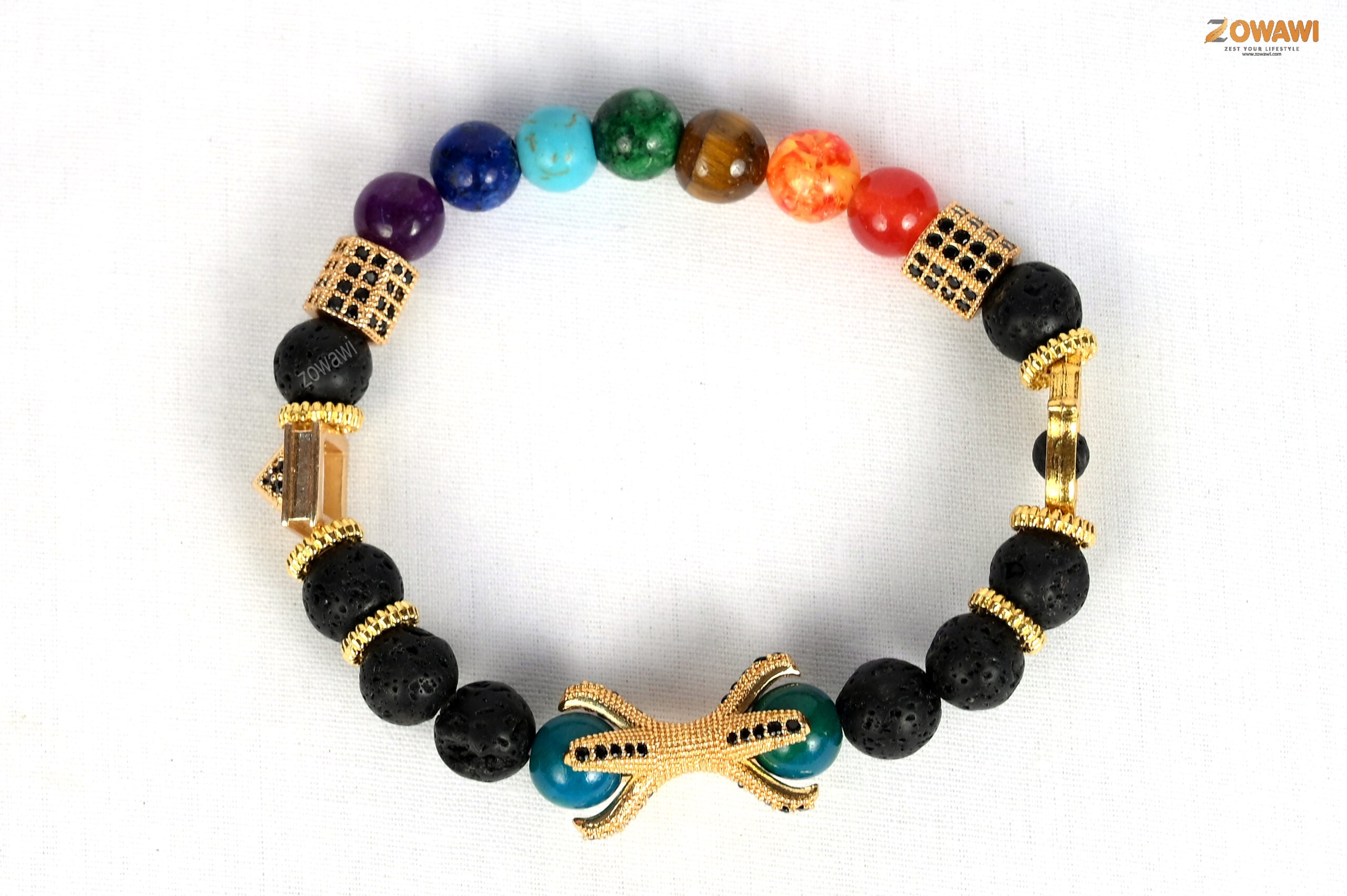 Premium Chakra Bracelet With Vajra and Pyramid Charm 8mm Beads Size