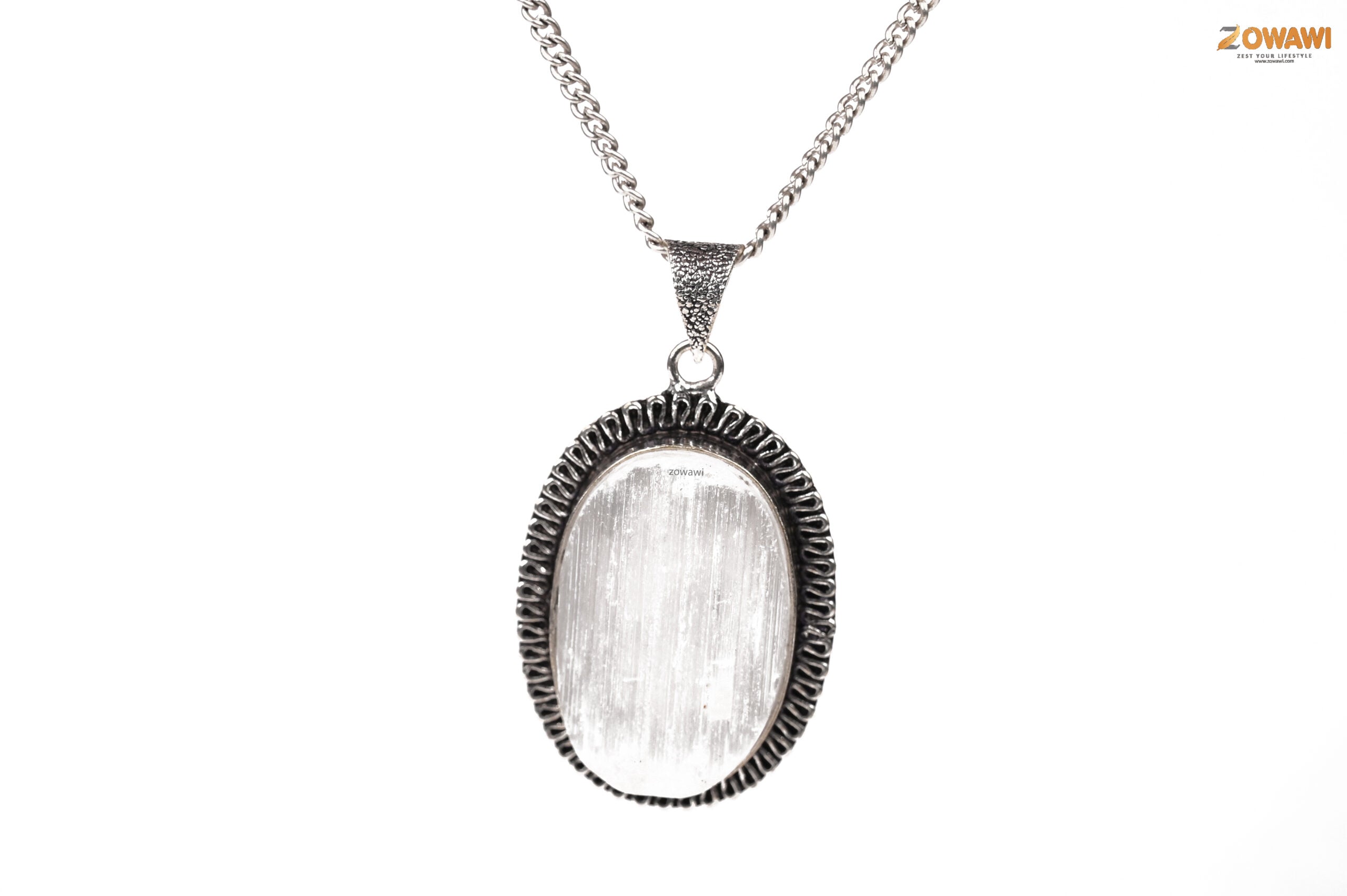 Natural Selenite Pendant In Sterling Silver