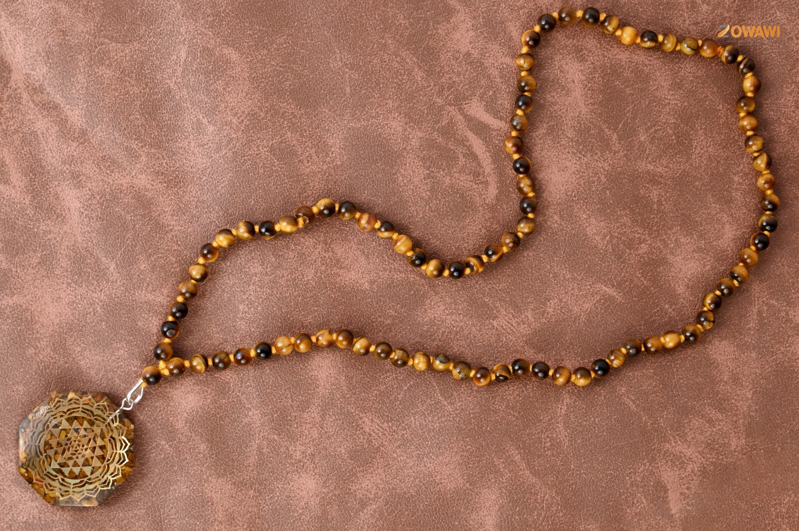 Tiger Eye Premium Orgone Pendant With Tiger Eye Rosary