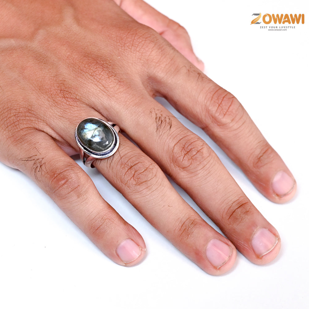 Natural Labradorite Unisex Adjustable Ring