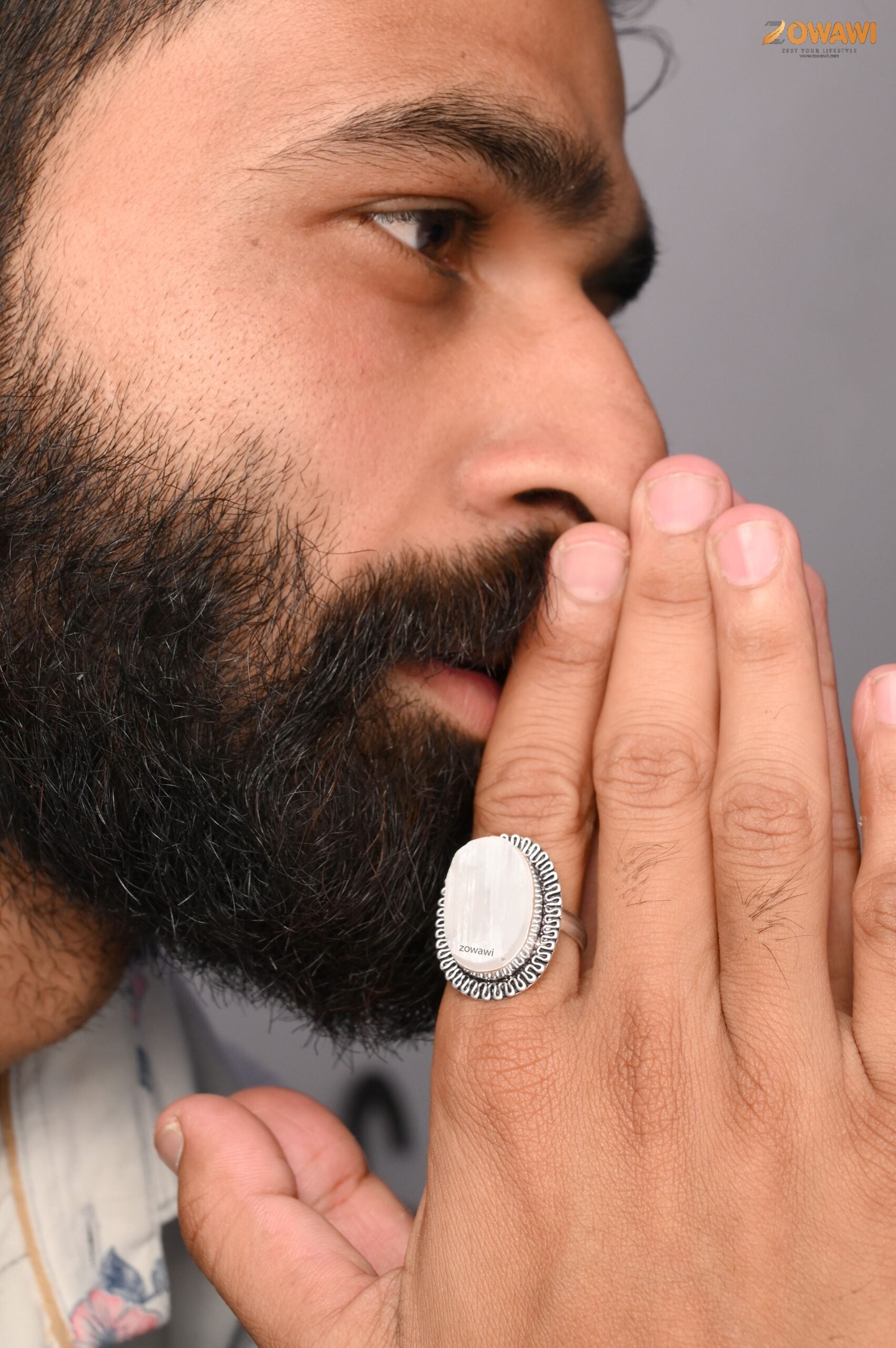 Natural Selenite Ring In Sterling Silver Unisex Ring