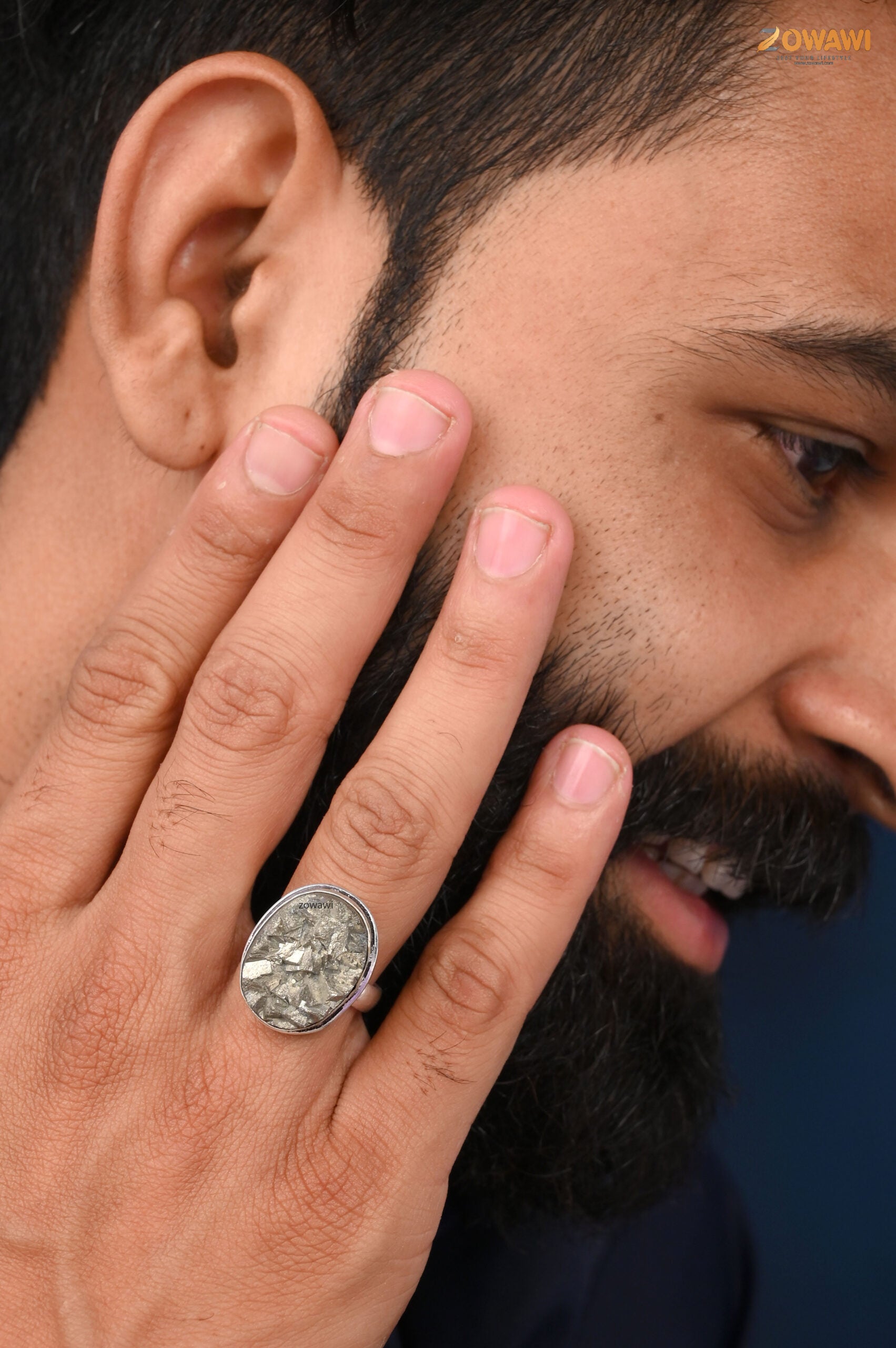Natural Pyrite Geod Adjustable Unisex Ring