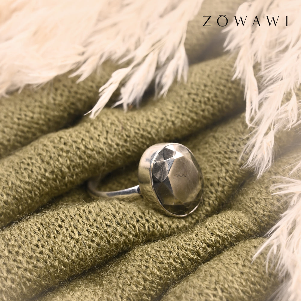 Energized Natural Pyrite Gemstone Ring In Silver With 925 Hallmark