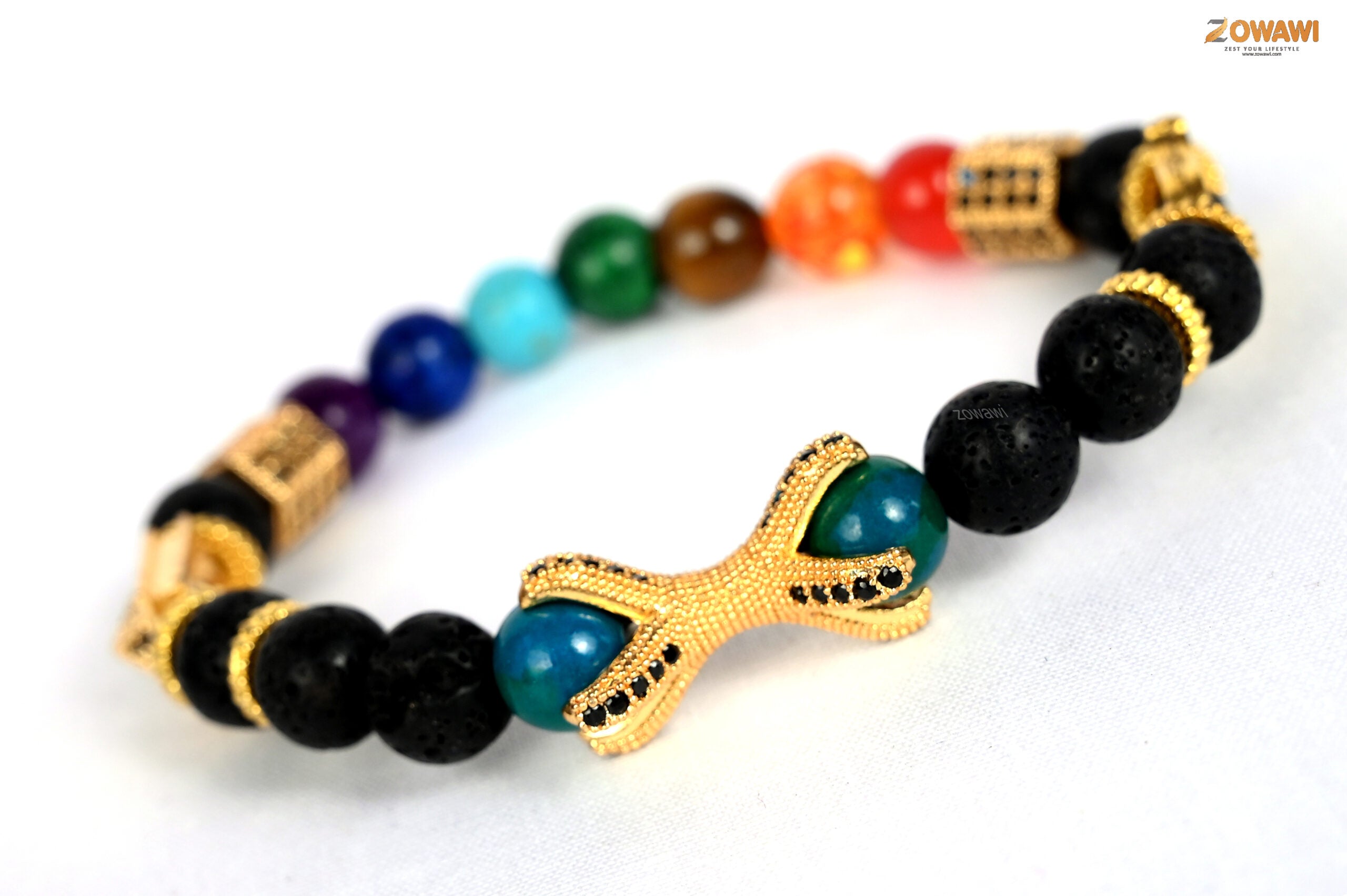 Premium Chakra Bracelet With Vajra and Pyramid Charm 8mm Beads Size