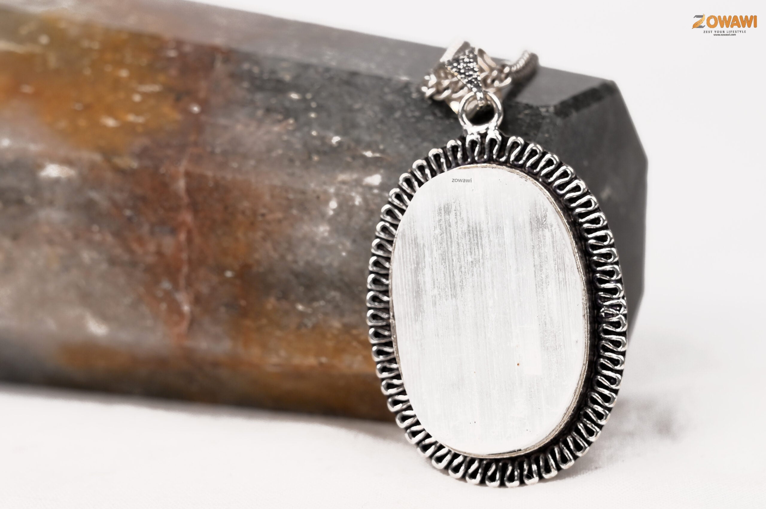 Natural Selenite Pendant In Sterling Silver