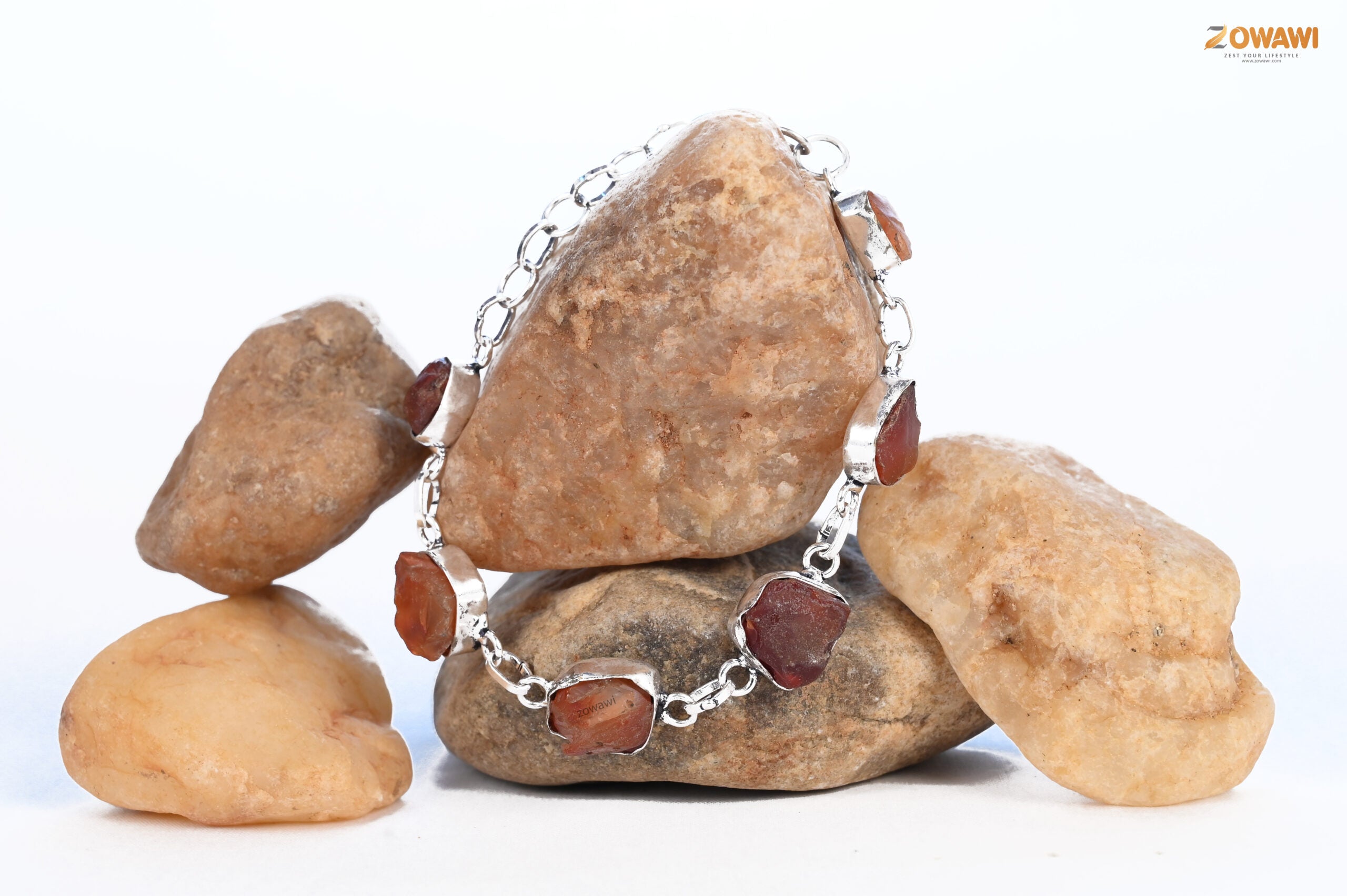 Natural Raw Carnelian Unisex Bracelet In Sterling Silver