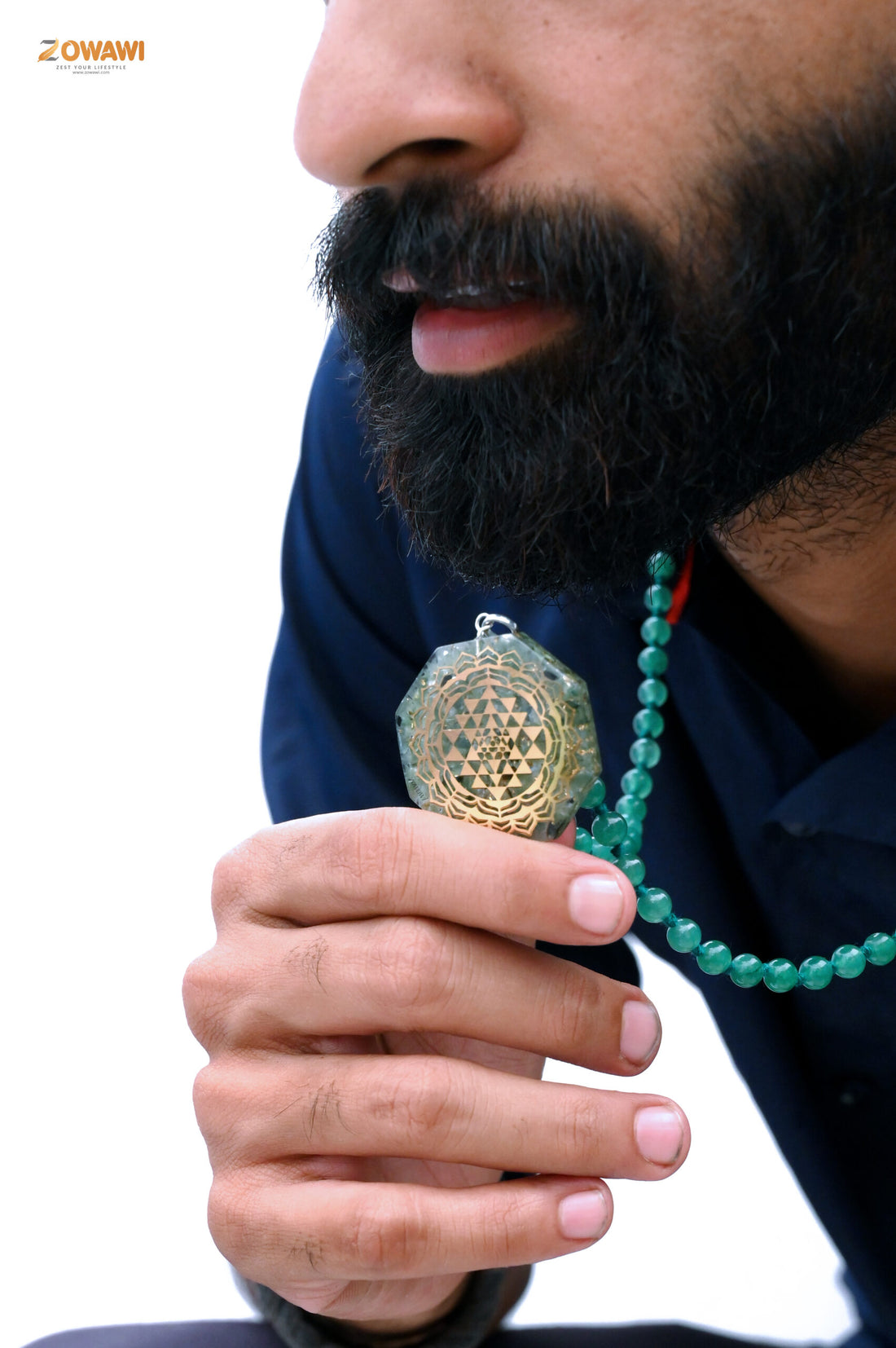 Green Aventurine Shree Yantra Orgone Pyramid With Necklace