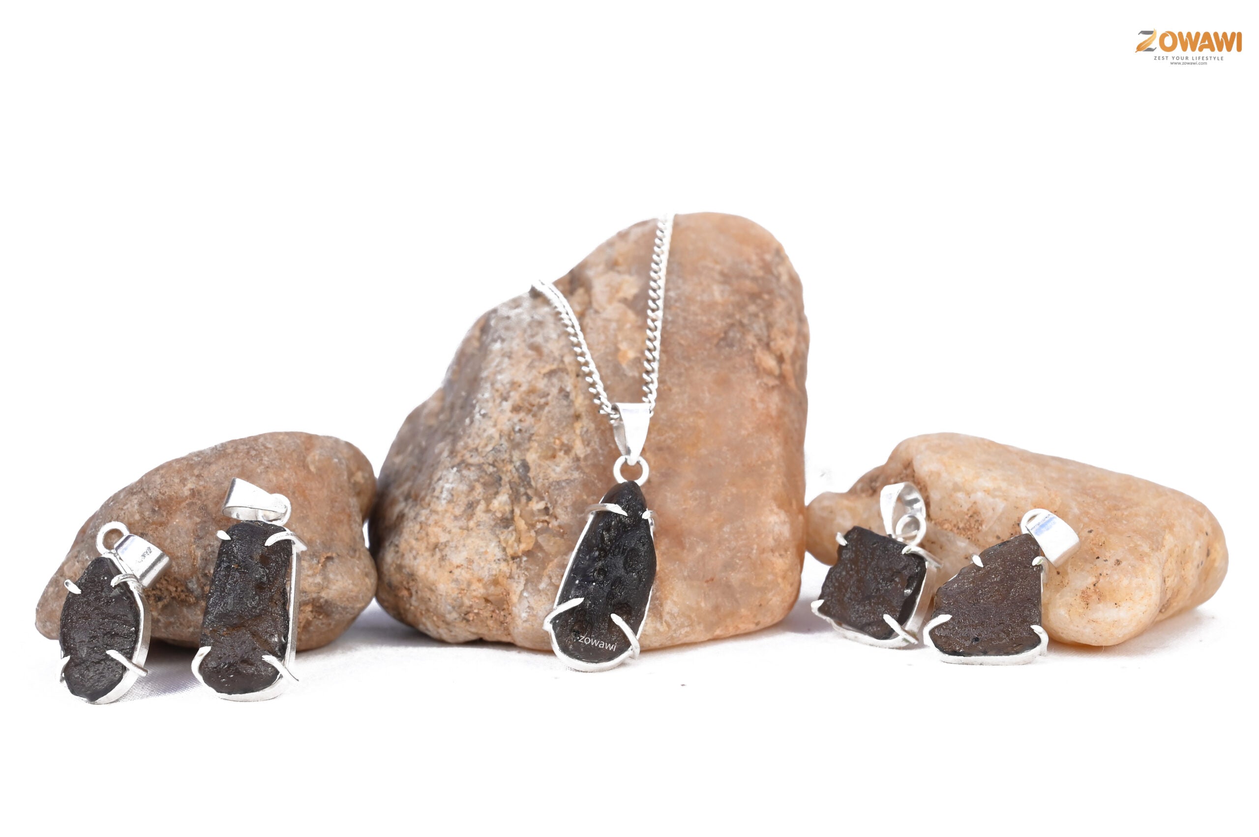 Natural Tektite Meteorite Crystal Pendant In Sterling Silver