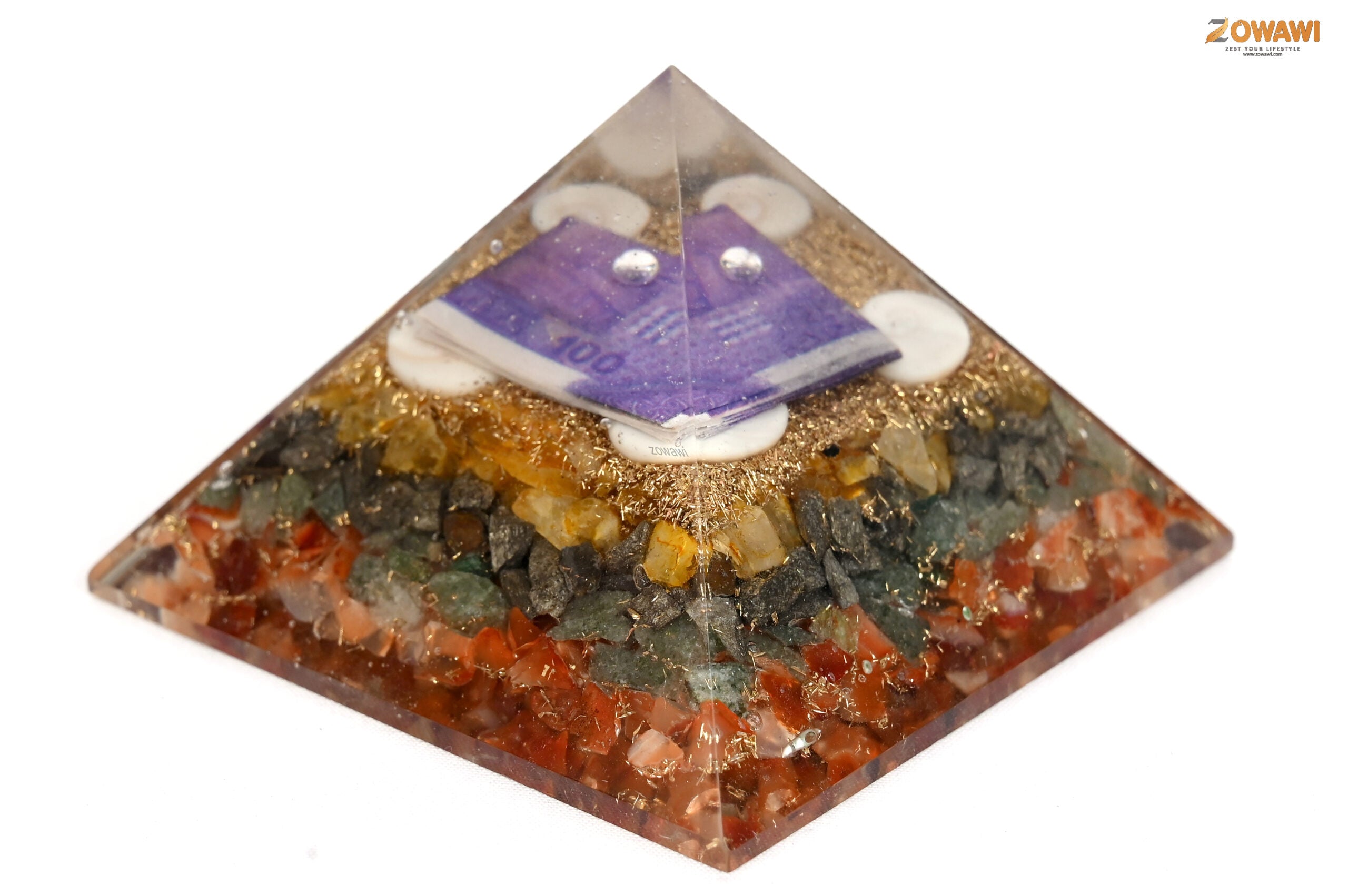 Money Attraction Orgonite Pyramid With Crystals