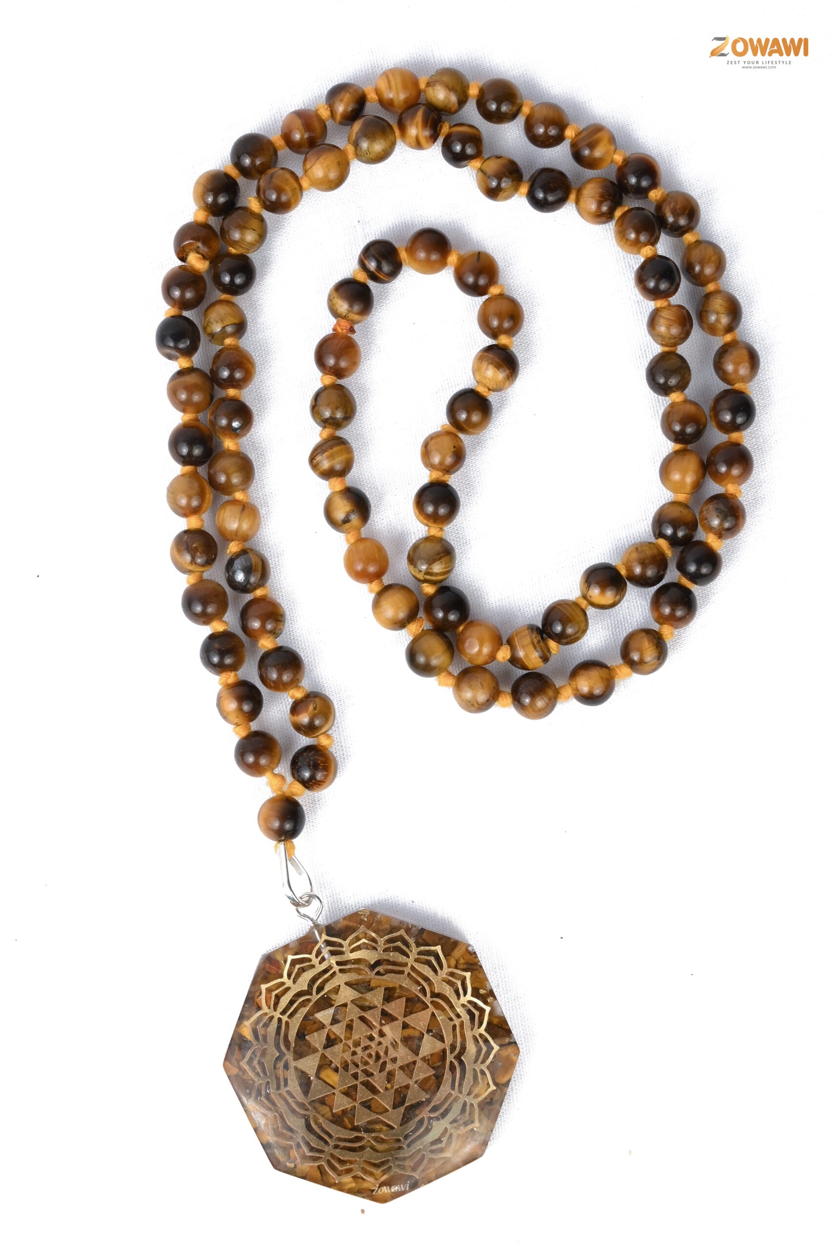 Tiger Eye Premium Orgone Pendant With Tiger Eye Rosary