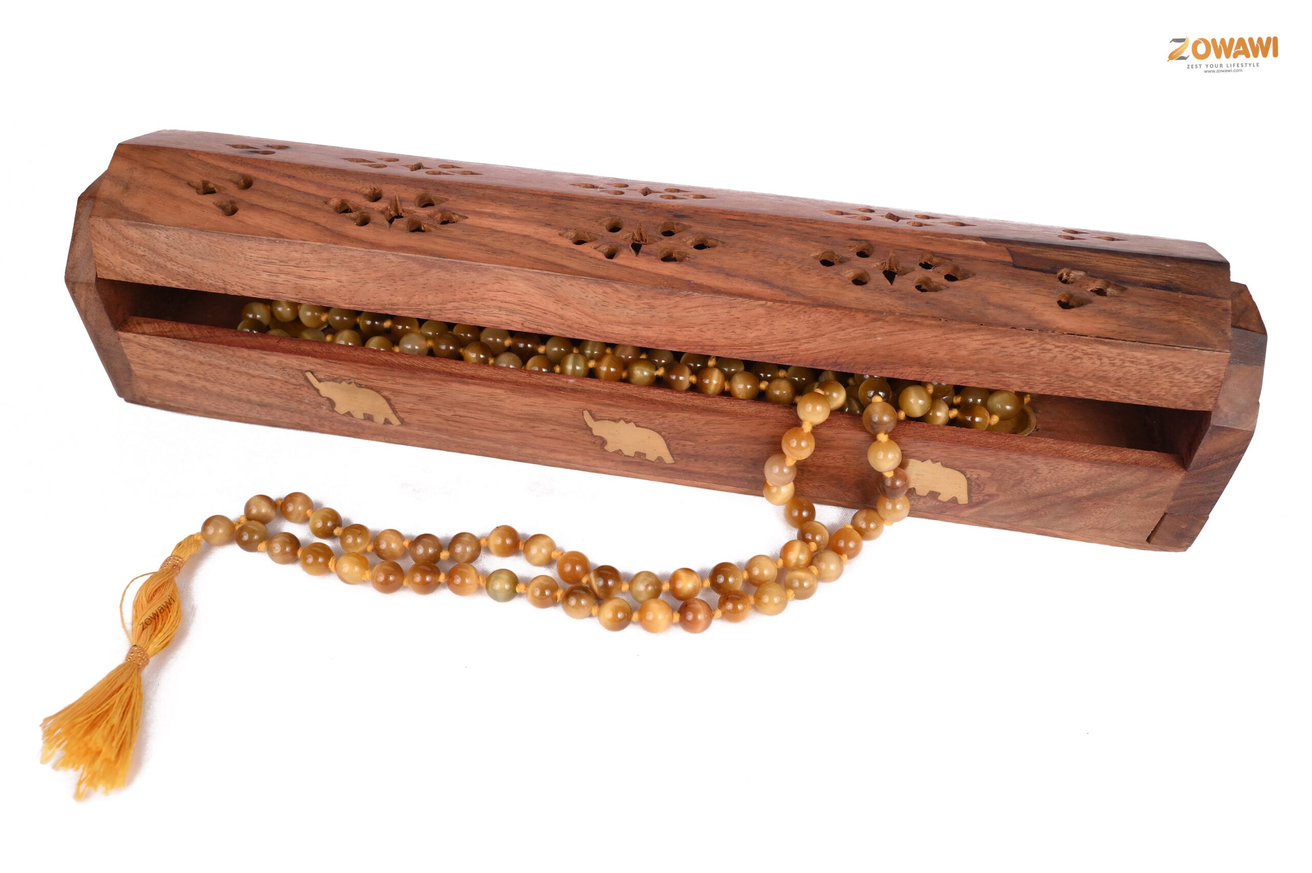 Natural Yellow Cat's Eye Mala Rosary 8mm Beads Size 108+1=109 Beads