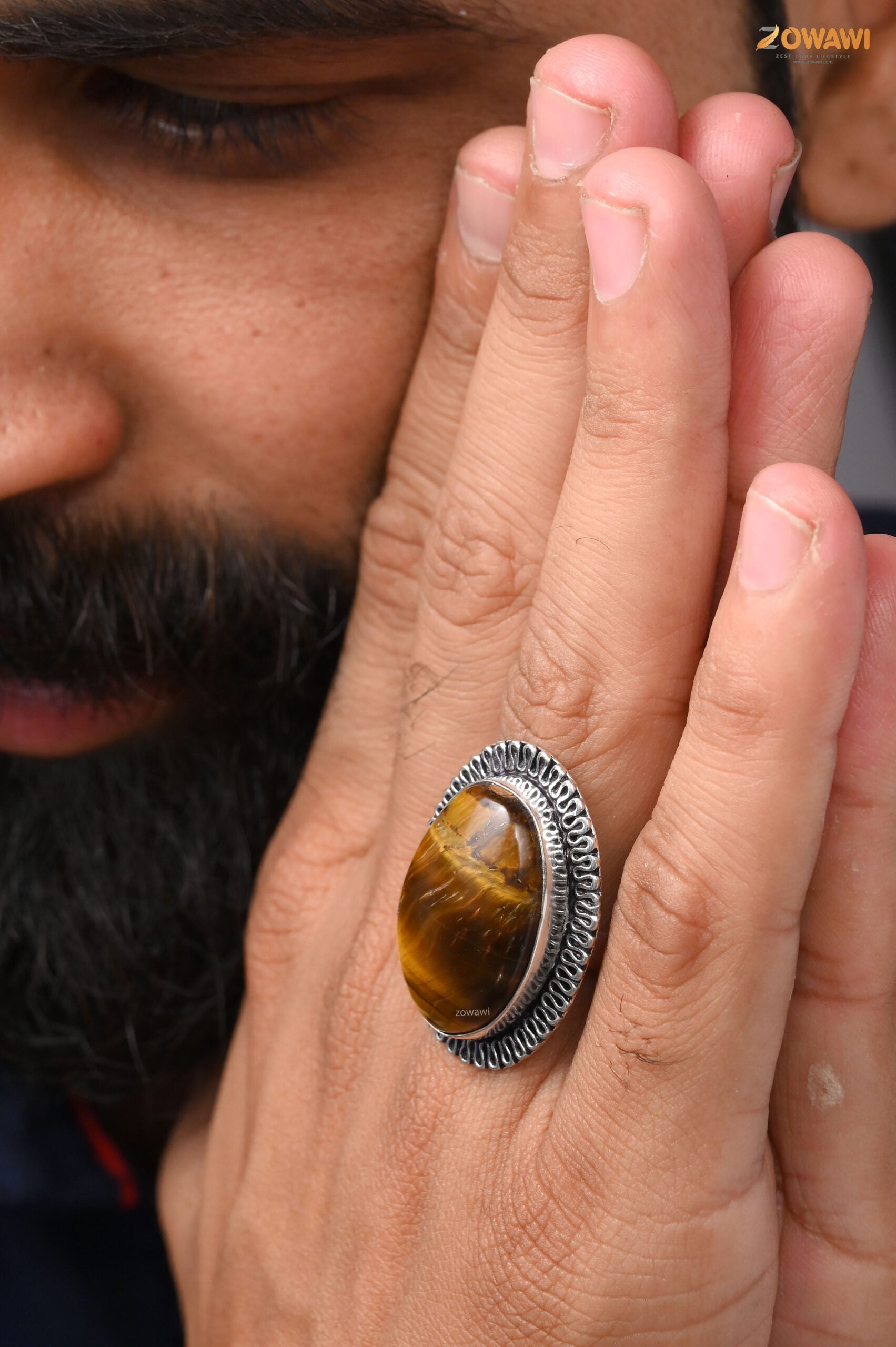 Natural Tiger Eye Adjustable Ring
