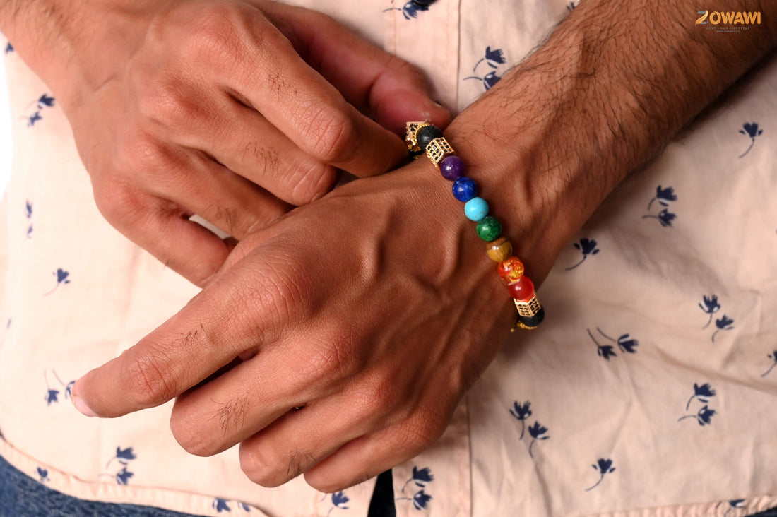 Premium Chakra Bracelet With Vajra and Pyramid Charm 8mm Beads Size