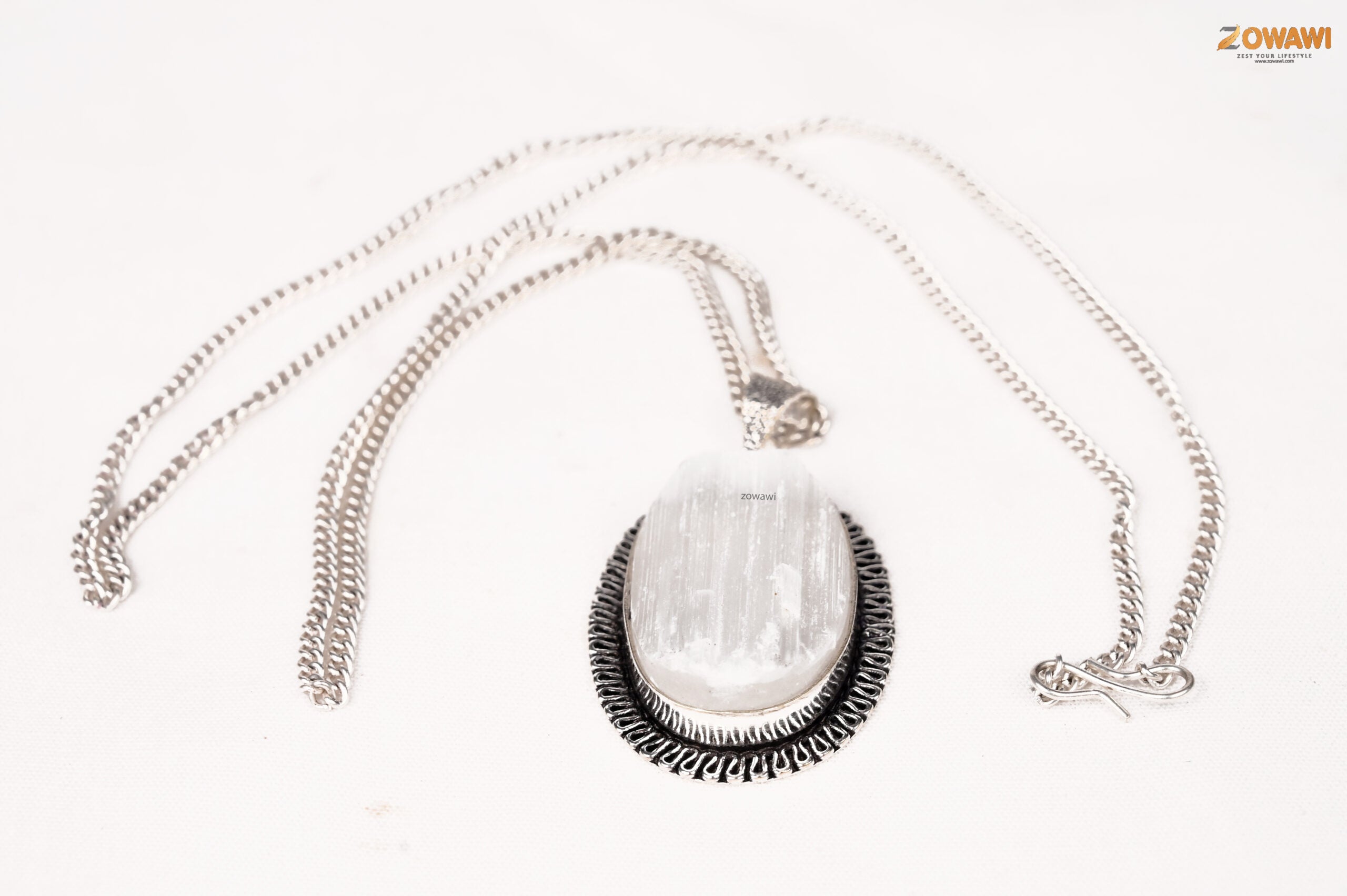Natural Selenite Pendant In Sterling Silver