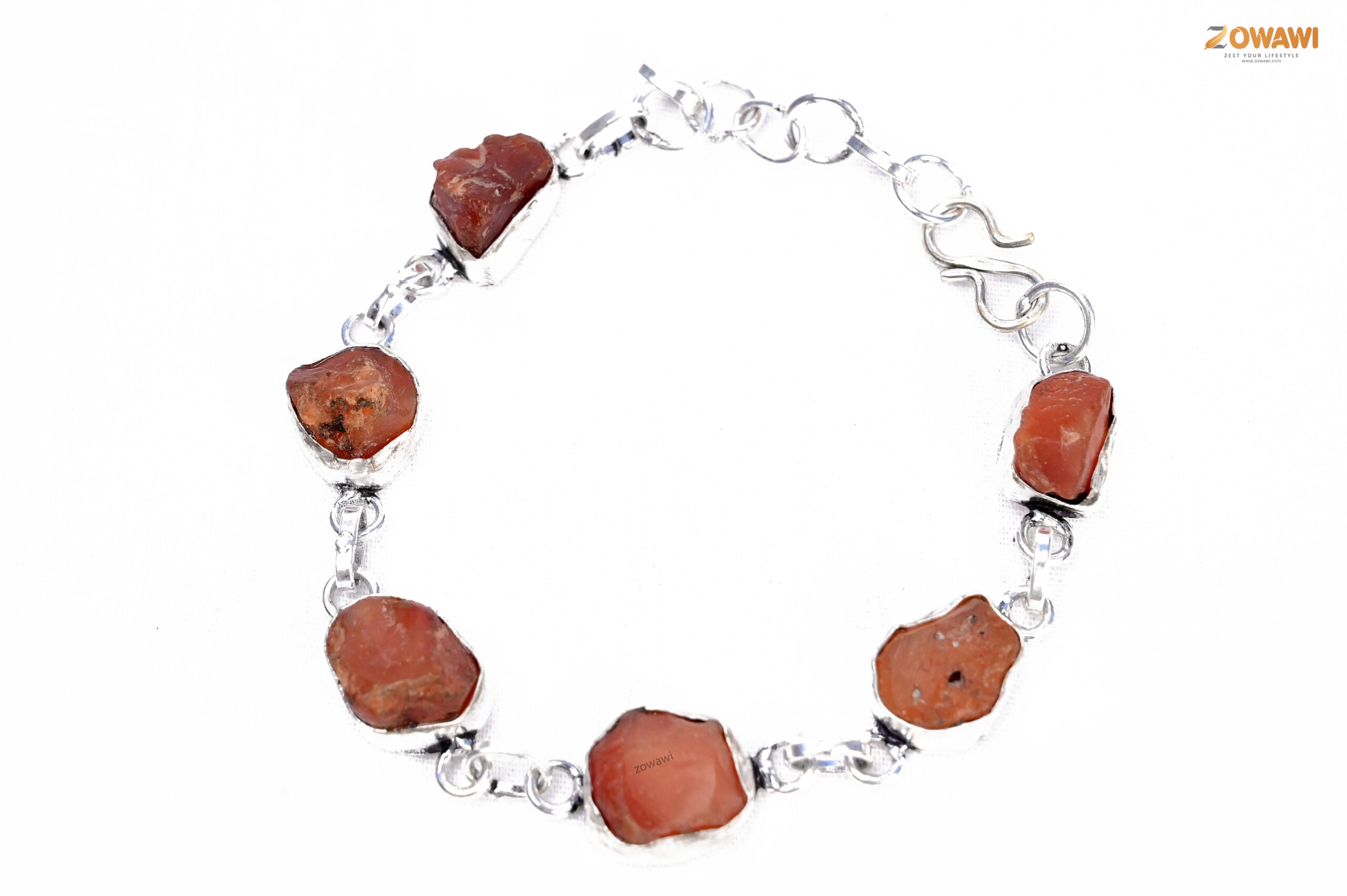 Natural Raw Carnelian Unisex Bracelet In Sterling Silver