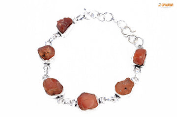 Natural Raw Carnelian Unisex Bracelet In Sterling Silver