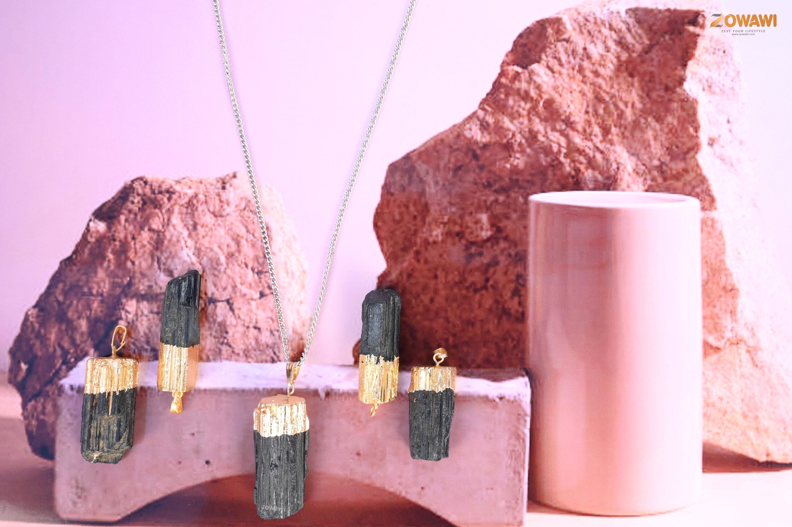 Natural Black Tourmaline Raw Pendant