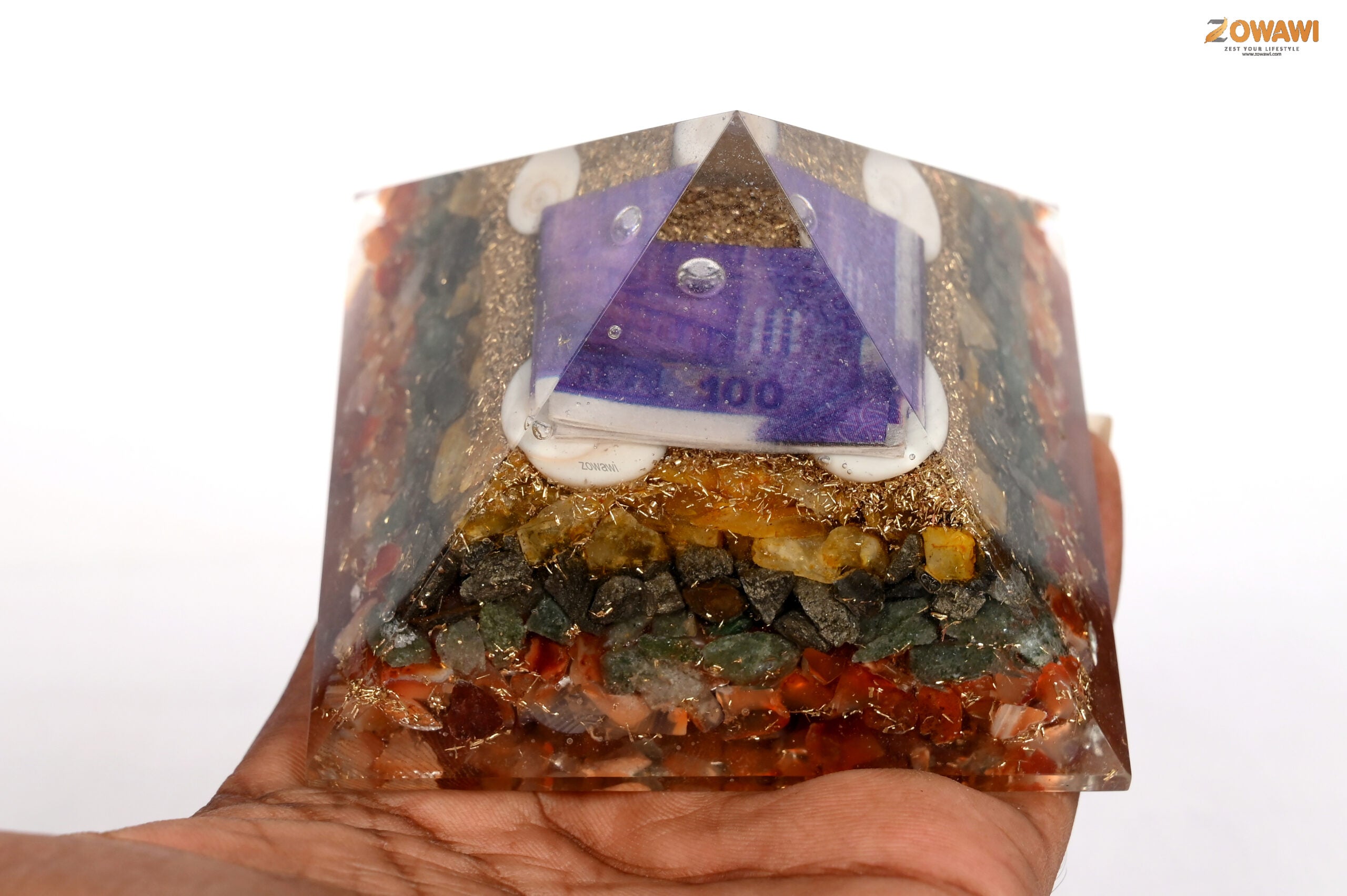 Money Attraction Orgonite Pyramid With Crystals