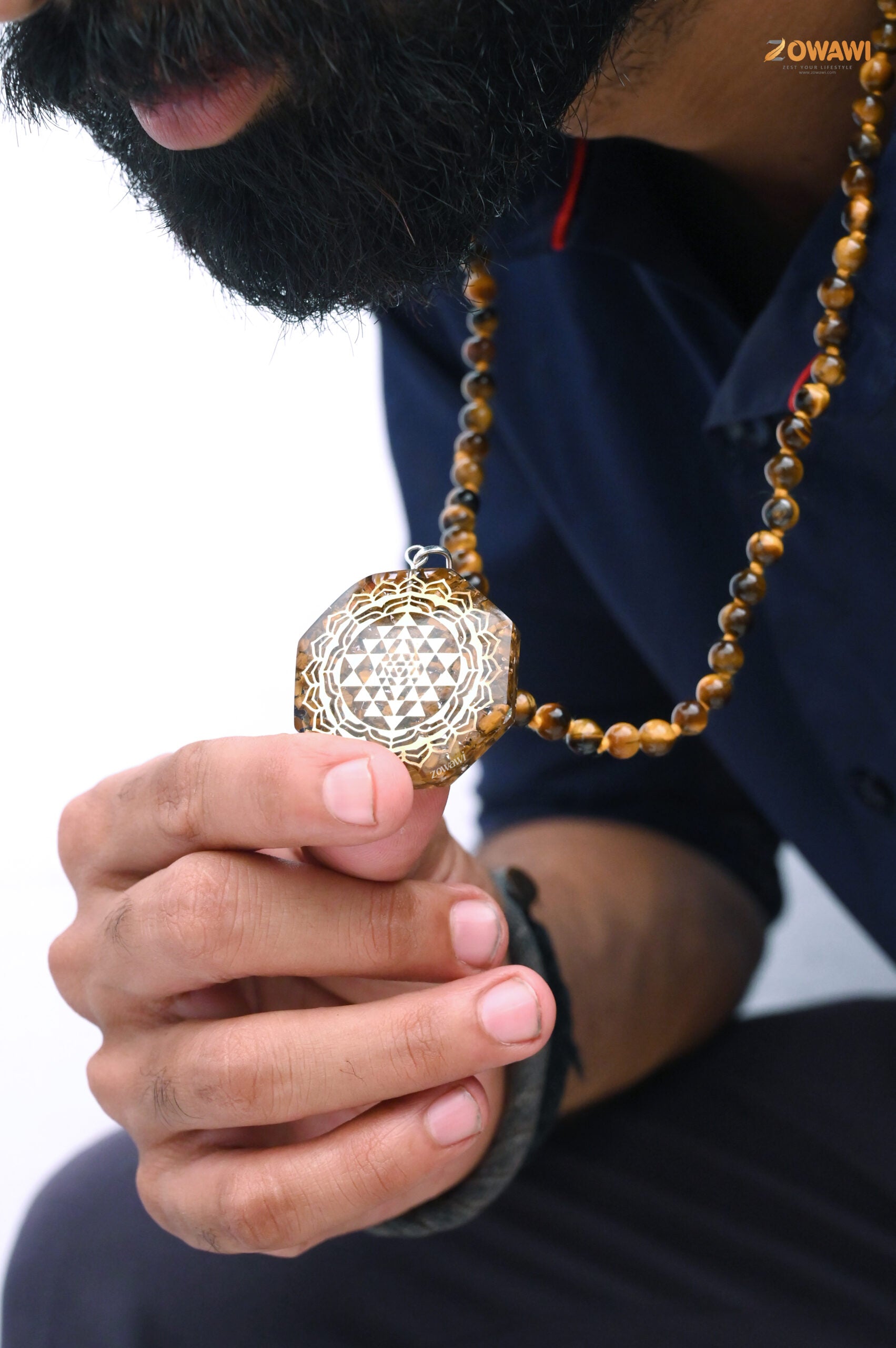 Tiger Eye Premium Orgone Pendant With Tiger Eye Rosary
