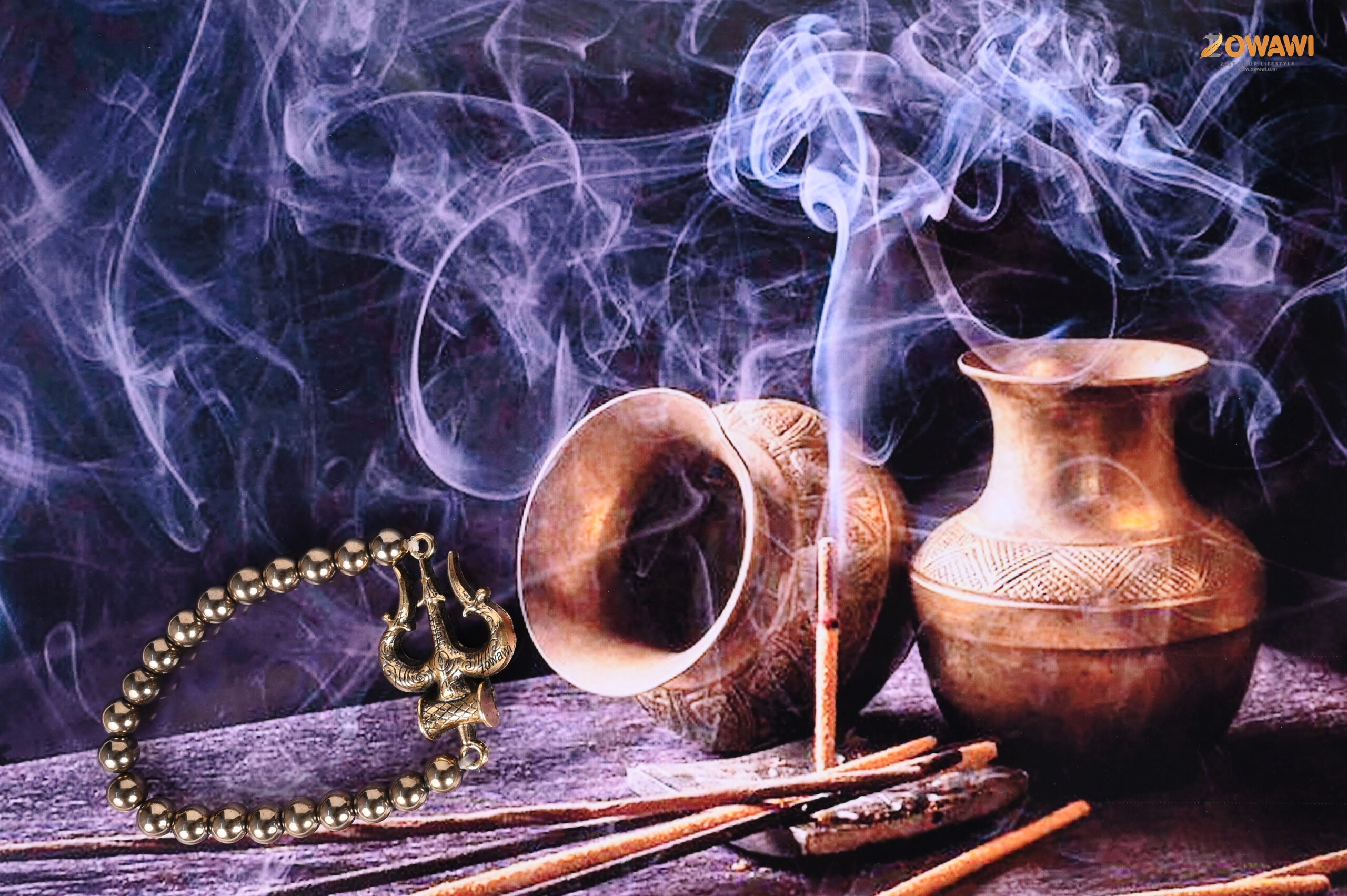 Lord Shiva Trishul With Golden Hematite Bracelet