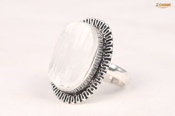 Natural Selenite Ring In Sterling Silver Unisex Ring