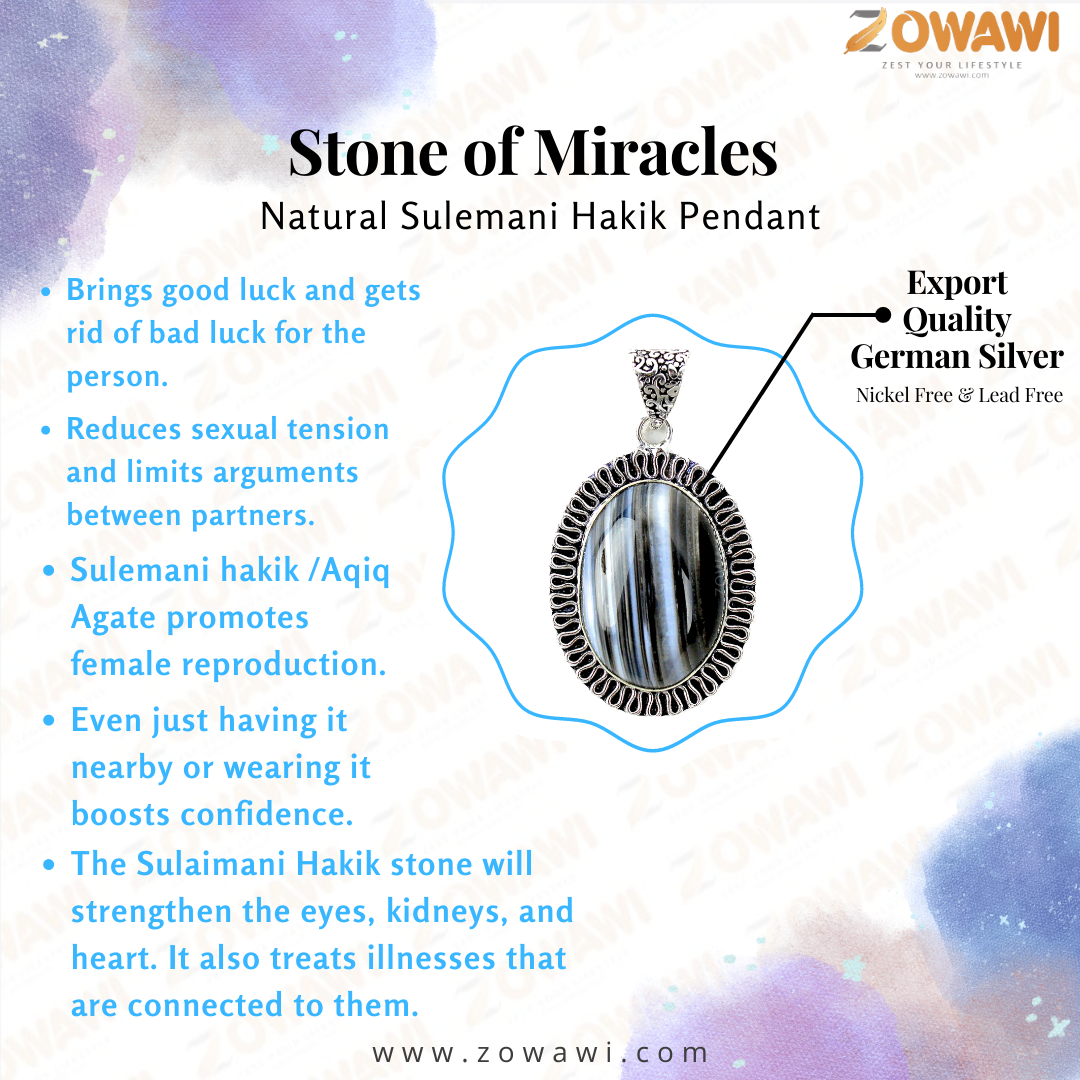 Natual Sulemani Hakik Pendant With Neck Chain (Stone Of Miracles)