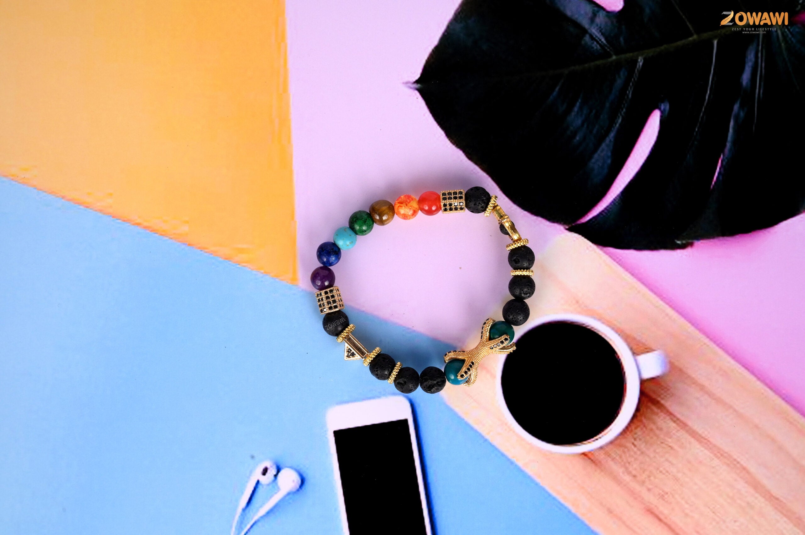 Premium Chakra Bracelet With Vajra and Pyramid Charm 8mm Beads Size
