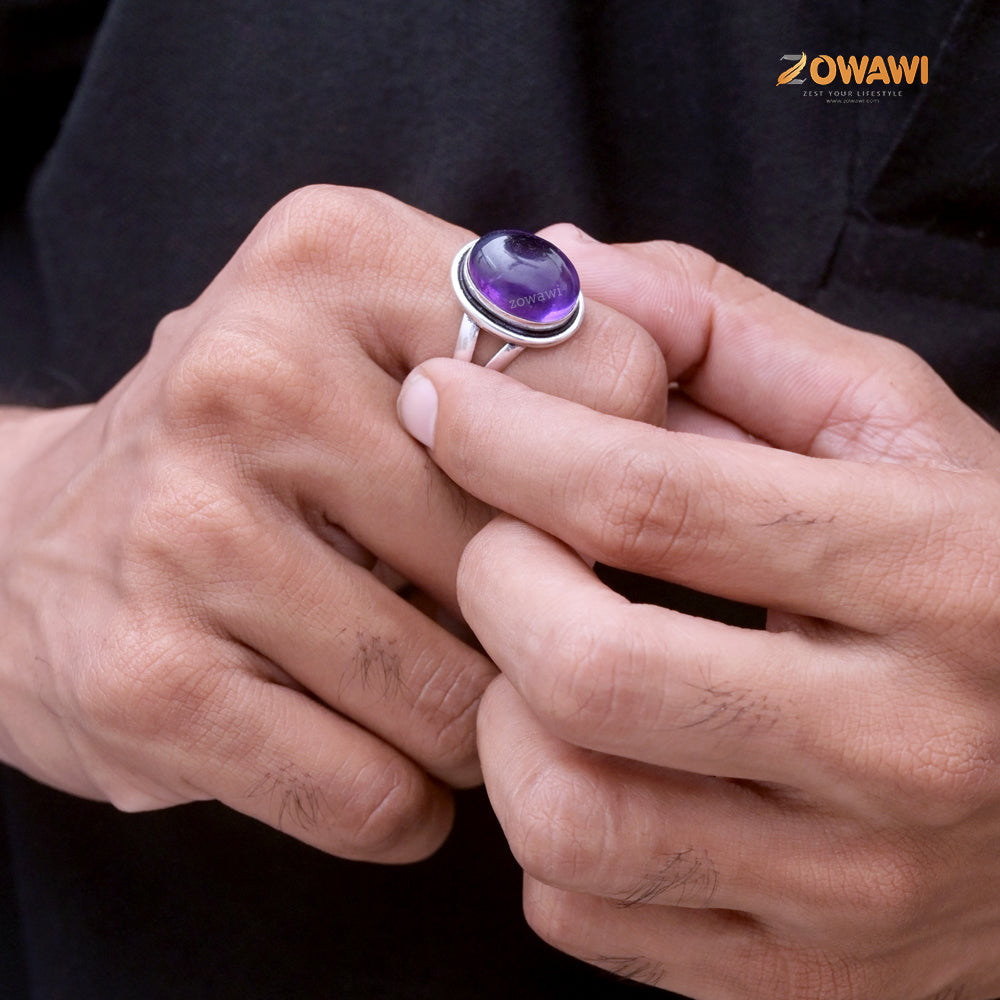 Premium Amethyst Unisex Adjustable Ring