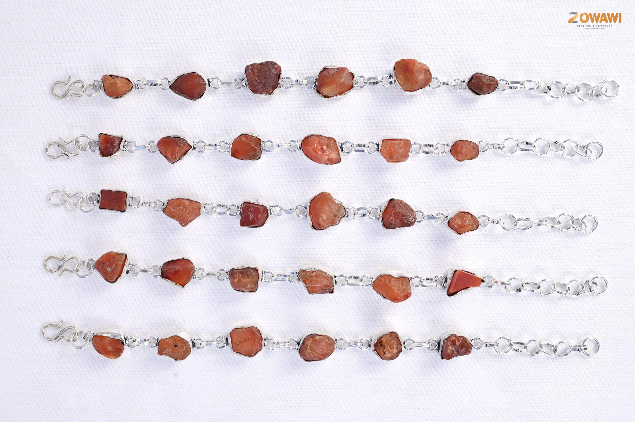 Natural Raw Carnelian Unisex Bracelet In Sterling Silver
