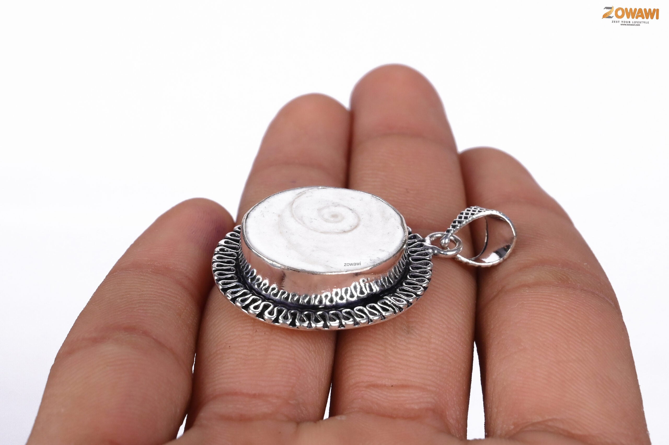 Natural Energized Gomti Chakra Pendant In Sterling Silver