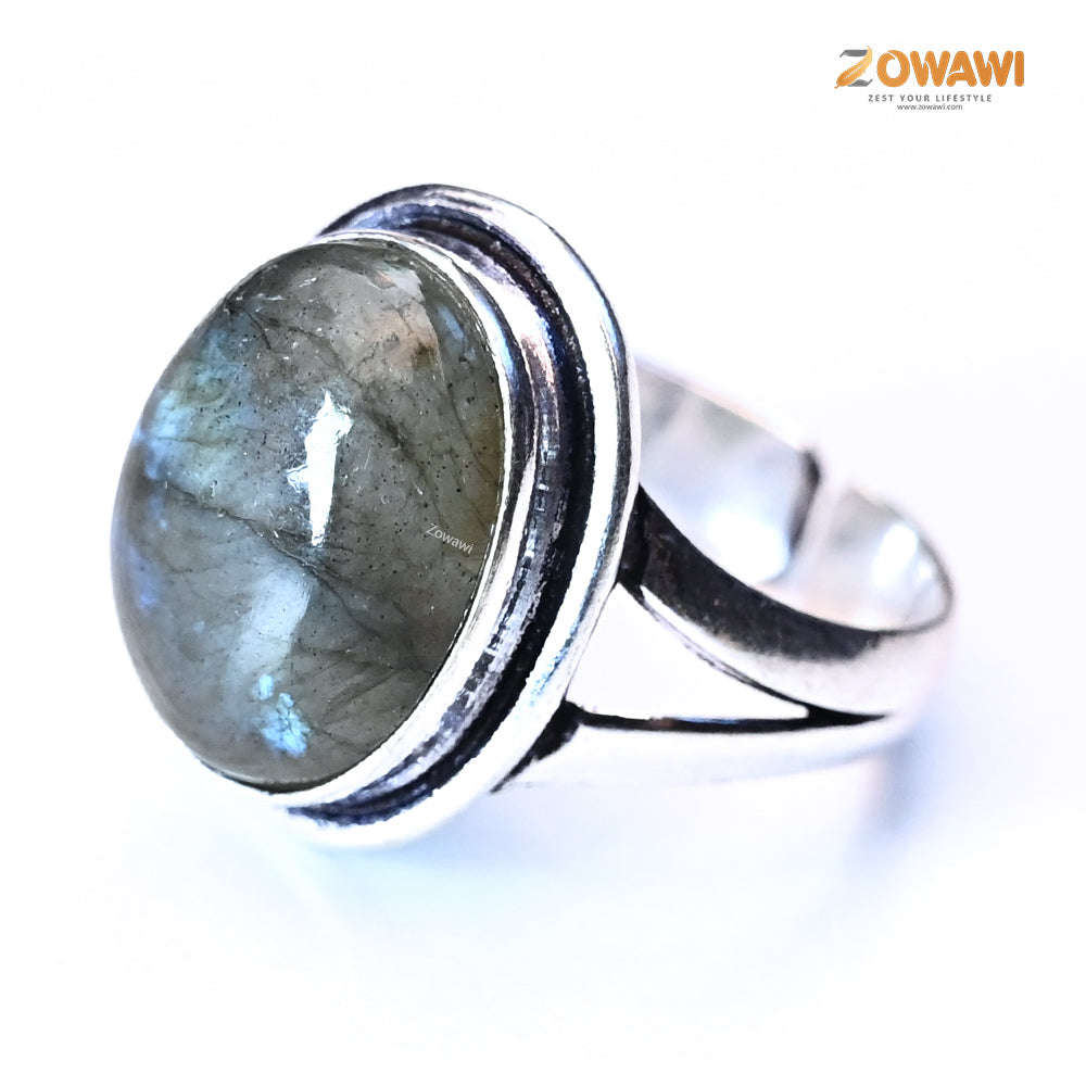 Natural Labradorite Unisex Adjustable Ring