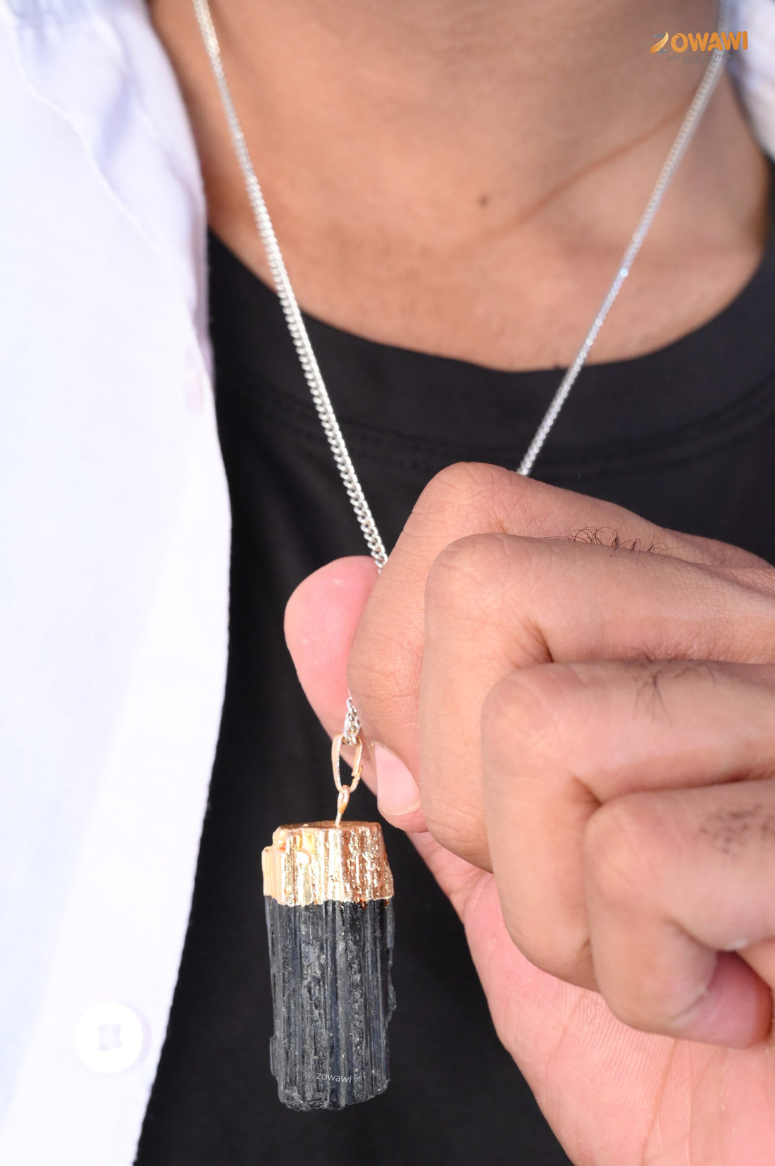 Natural Black Tourmaline Raw Pendant