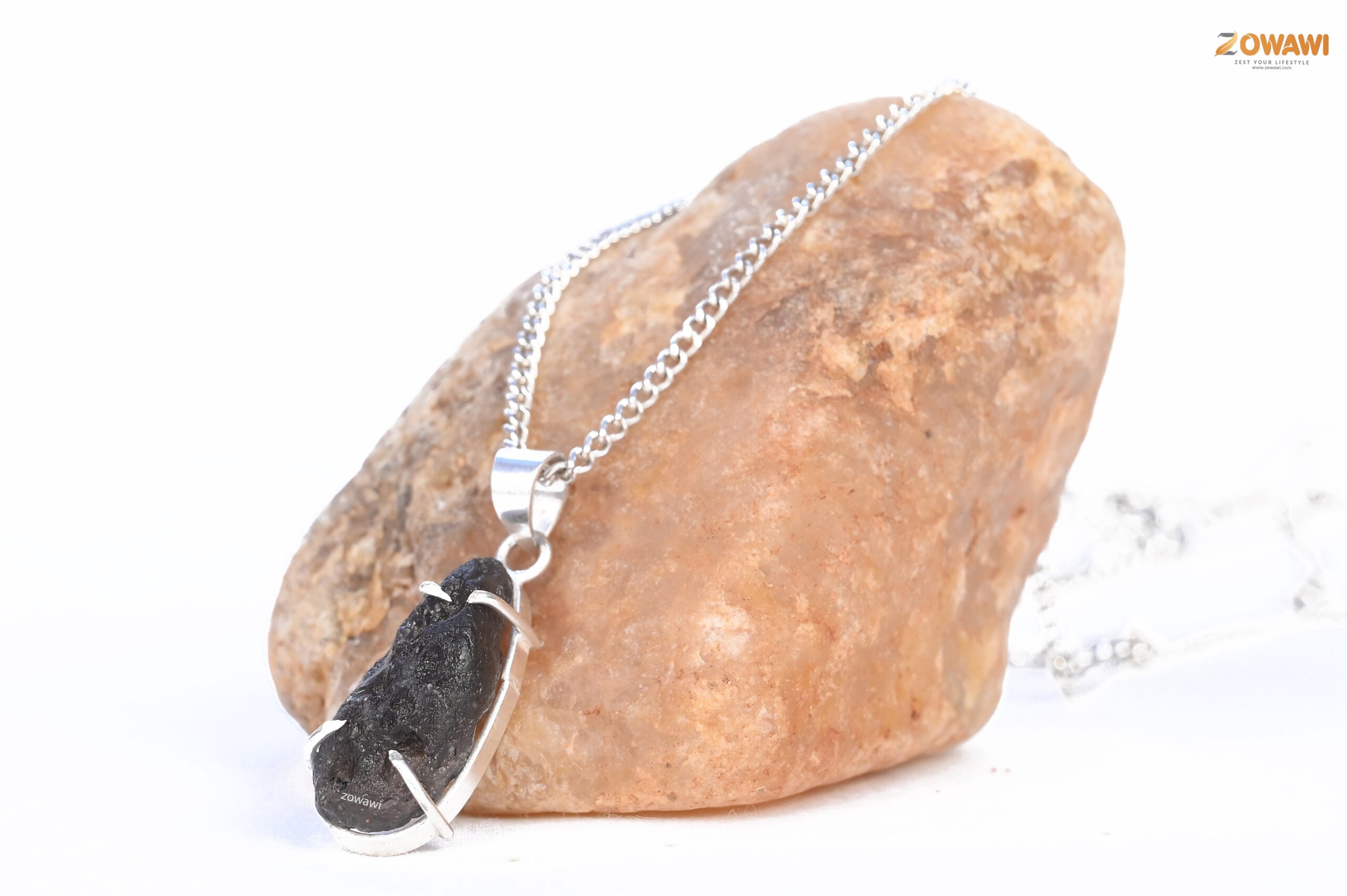 Natural Tektite Meteorite Crystal Pendant In Sterling Silver