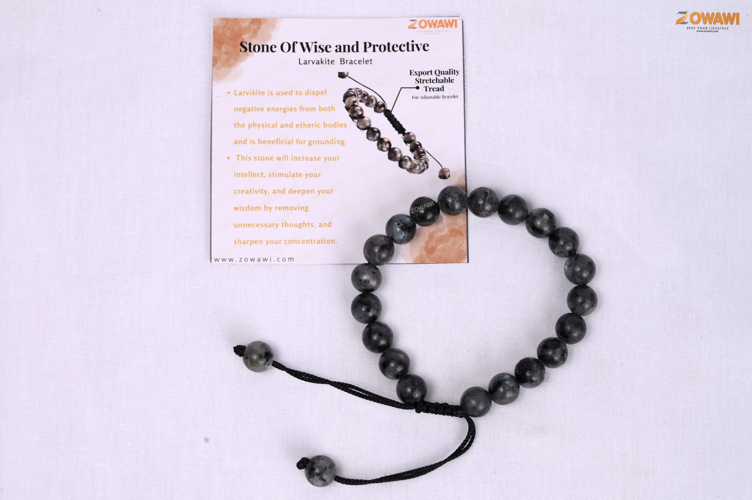 Premium Larvakite Crystal (Stone Of Protection) Bracelet